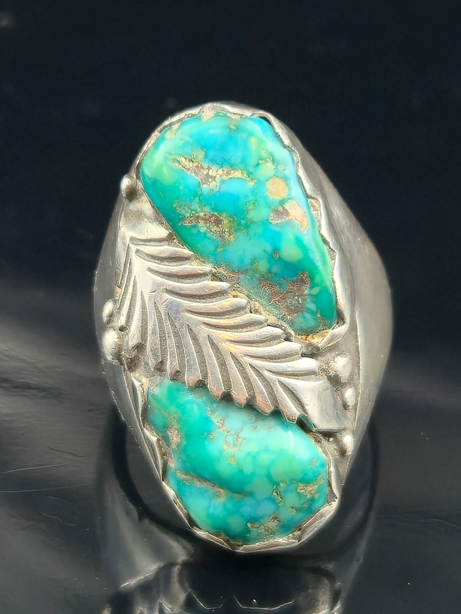 Navajo Old Pawn Sterling Silver Turquoise Ring Sz 11, 25.7g (1 of 8)
