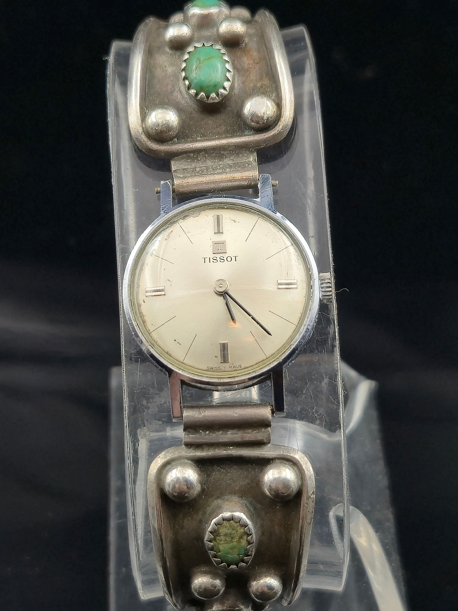 Navajo Daniel Joe Sterling Turquoise Tissot Watch Band c.1970s (1 of 9)