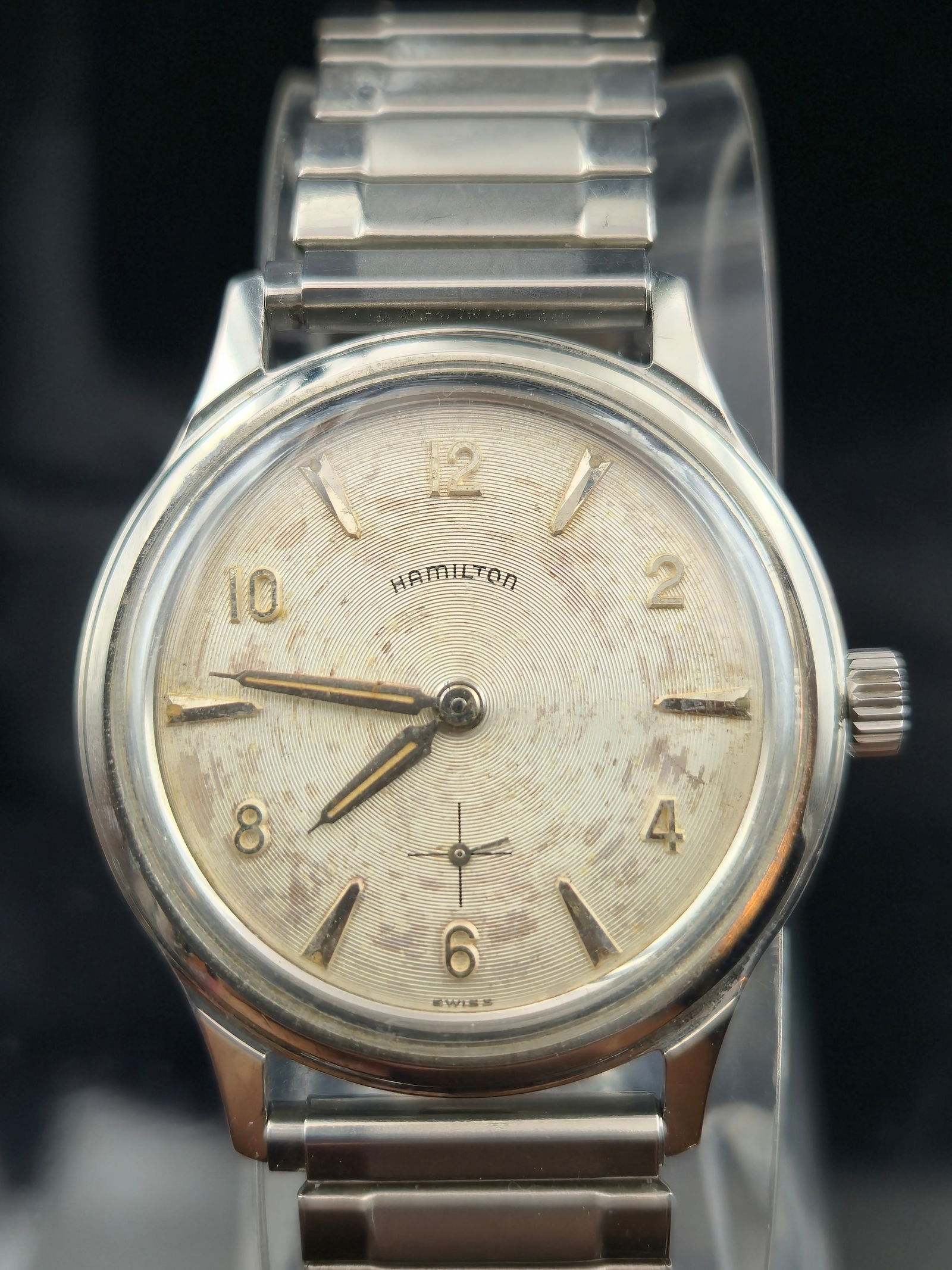 Hamilton 673 Stainless Steel Dress Watch 34mm Guilloché Dial c.1960 Running (1 of 10)