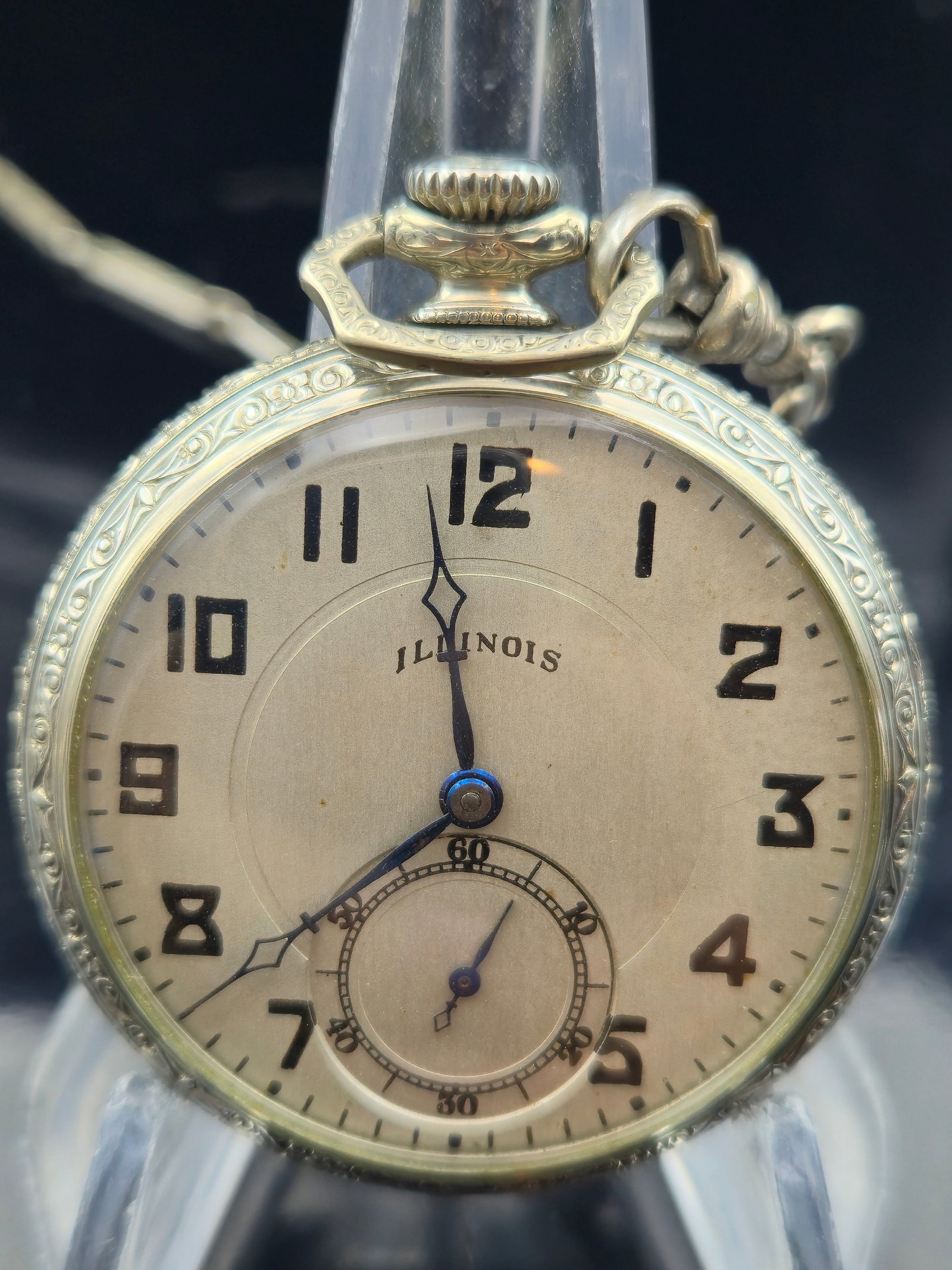 1926 Illinois Grade 405 12s 17J Pocket Watch w/ 12K GF Chain & Knife, Running (1 of 10)
