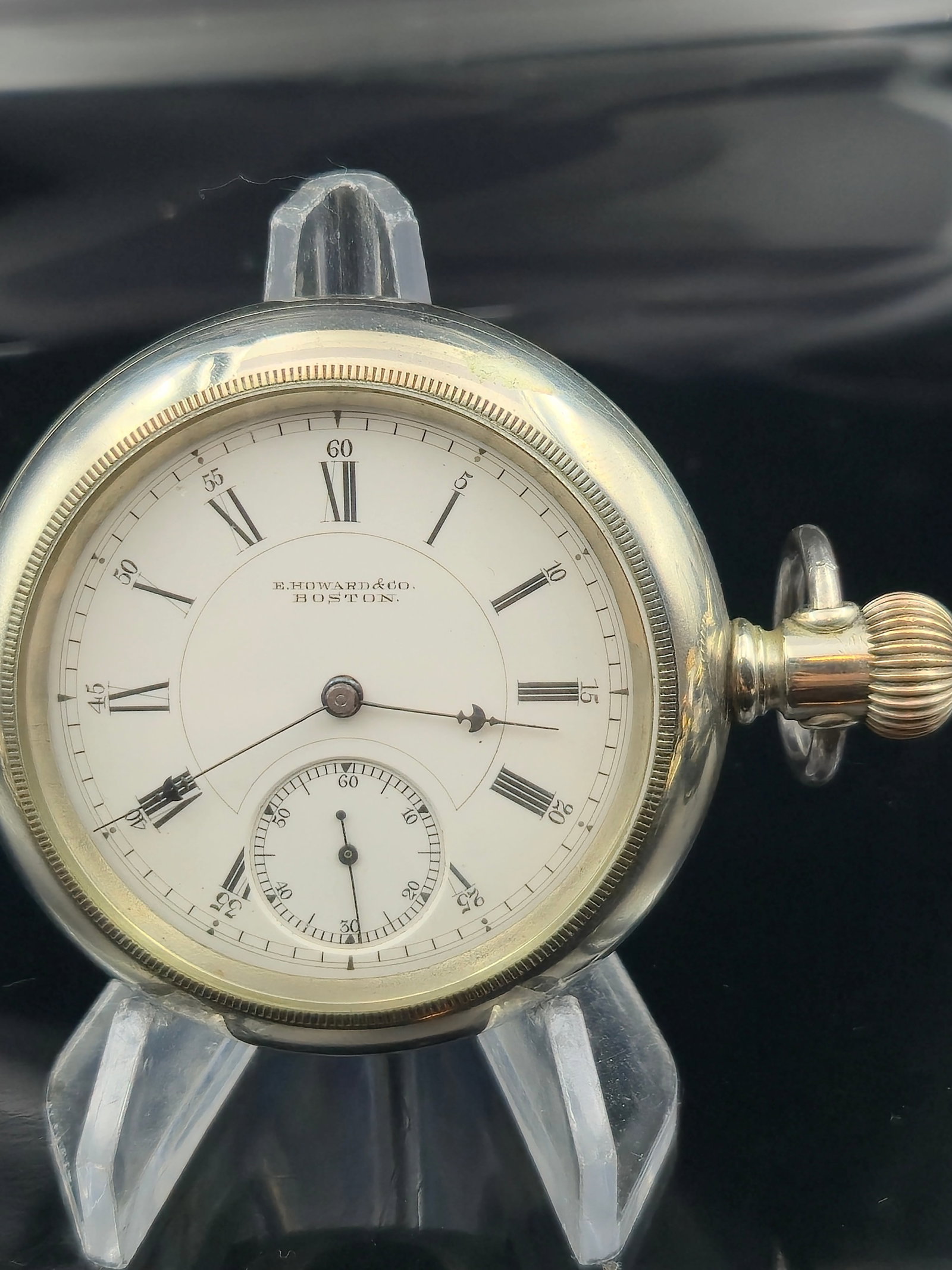 1889 E. Howard No. 4 Series VII 15J Pocket Watch Sidewinder in Silveroid Case, Running (1 of 8)