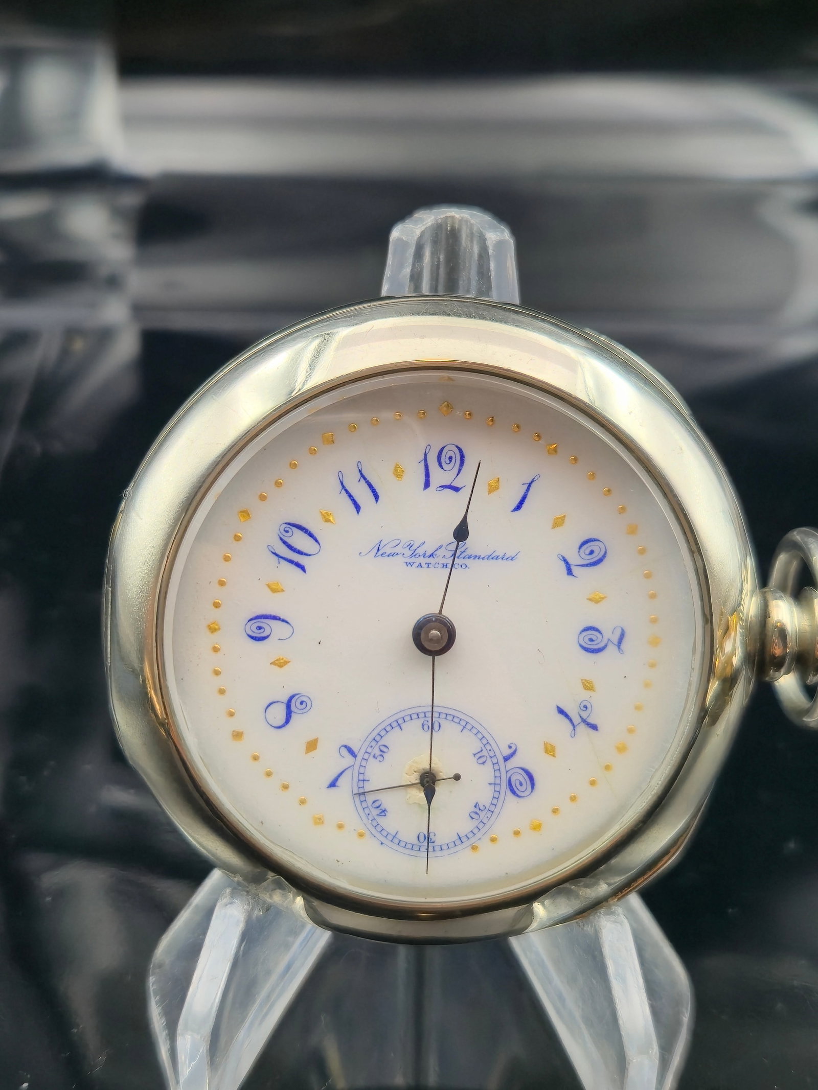 1893 New York Standard 18s Pocket Watch Fancy Enamel Dial in Dueber Silverine Case (1 of 8)
