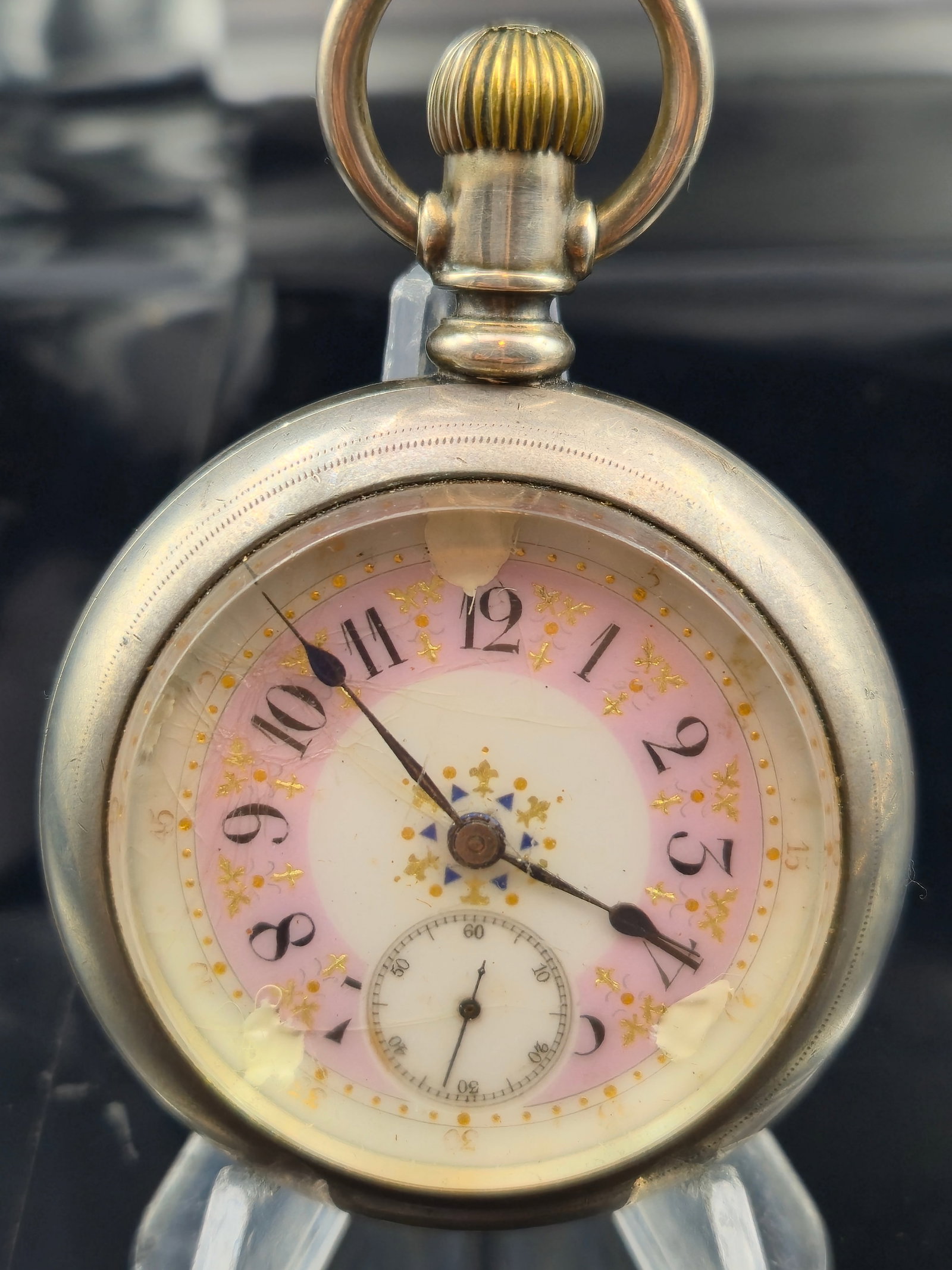 1914 Hampden No.64 17J 18s Pocket Watch Coin Silver Hunter Gold Inlay (1 of 8)