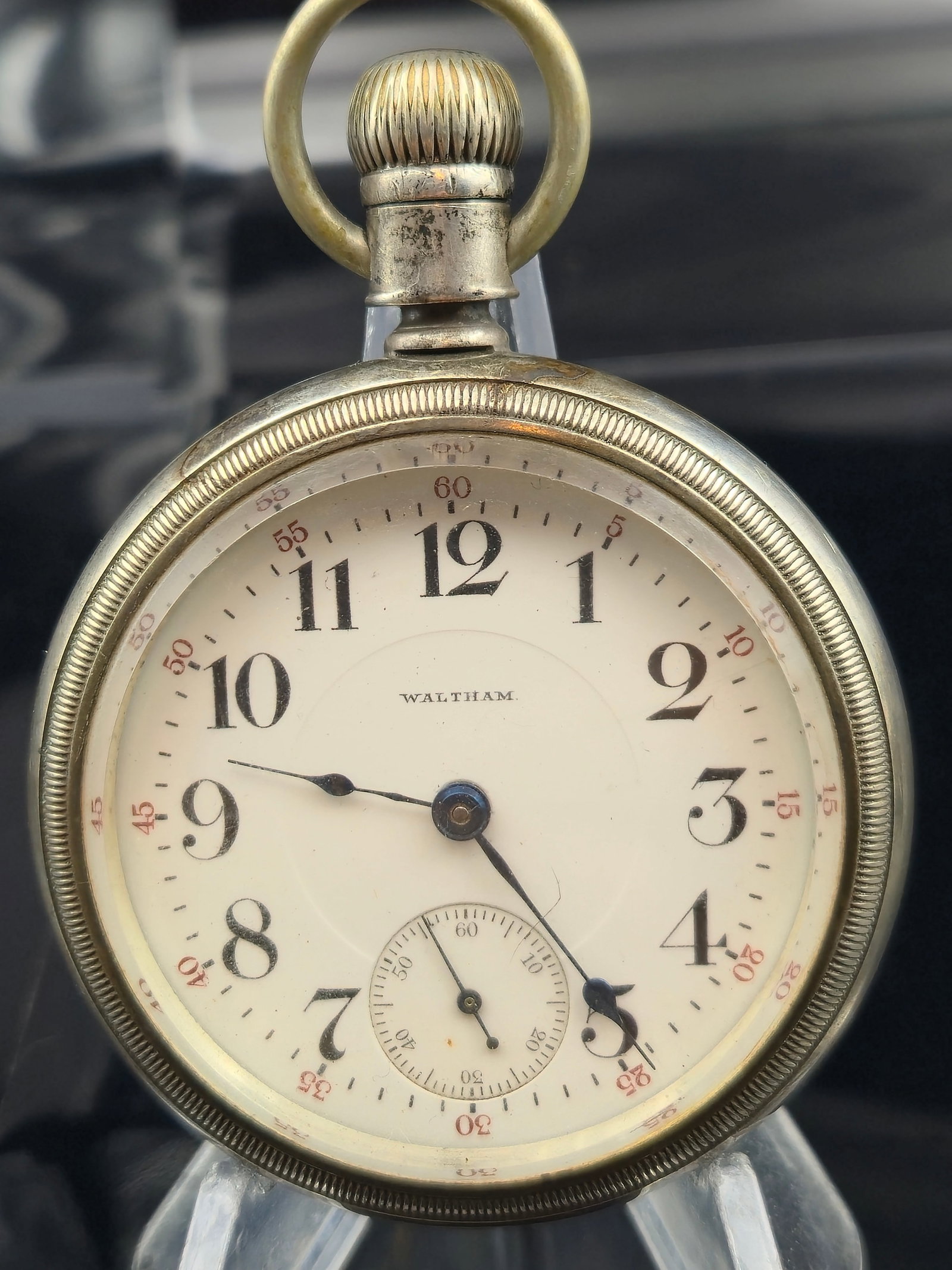 1910 Waltham 17J 18s Grade 836 Adj 4 Pos Coin Silver Waltham Case Gold Inlay RUNNING (1 of 11)