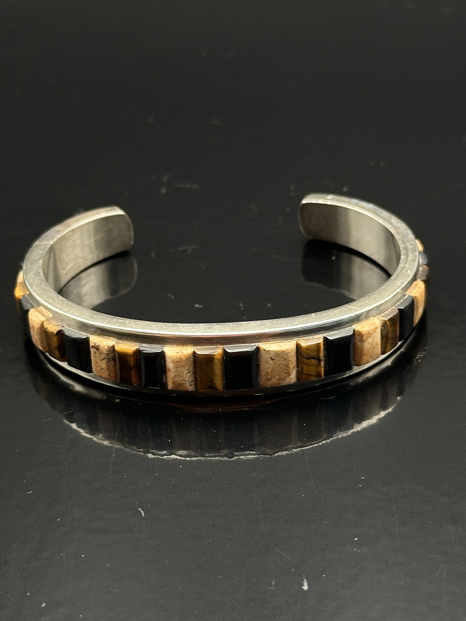 Navajo Thomas Francisco Sterling Tiger’s Eye Cuff (1 of 9)