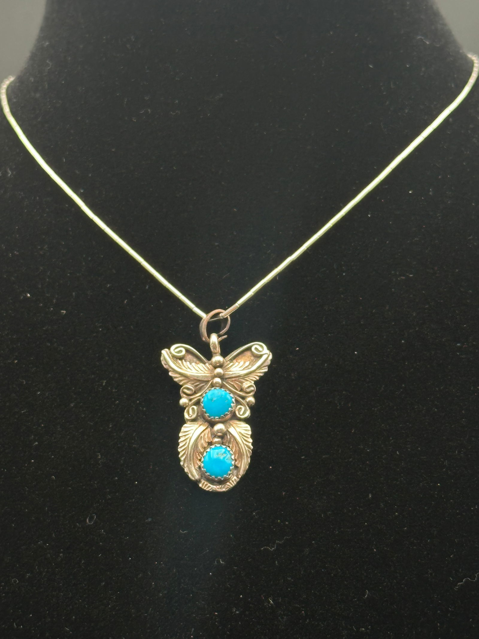 Sterling Silver Necklace w/ Turquoise Butterfly Pendant (1 of 7)