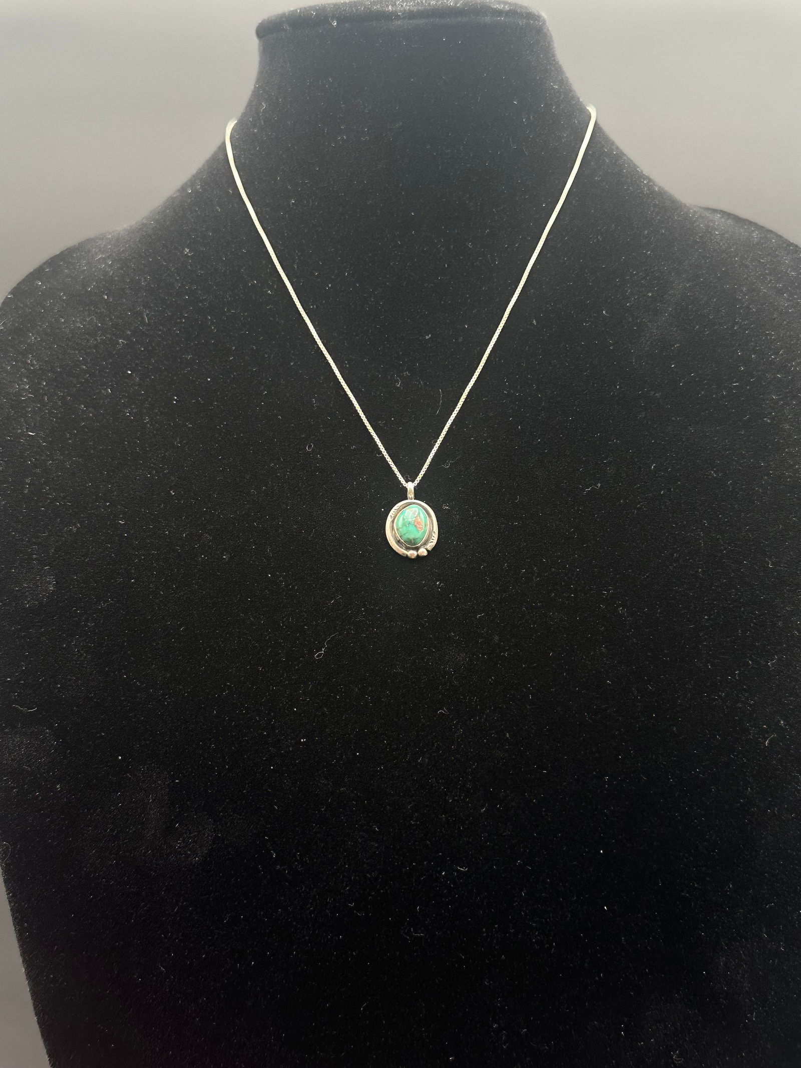 Sterling Silver Necklace w/ Turquoise Cabochon Pendant (1 of 7)