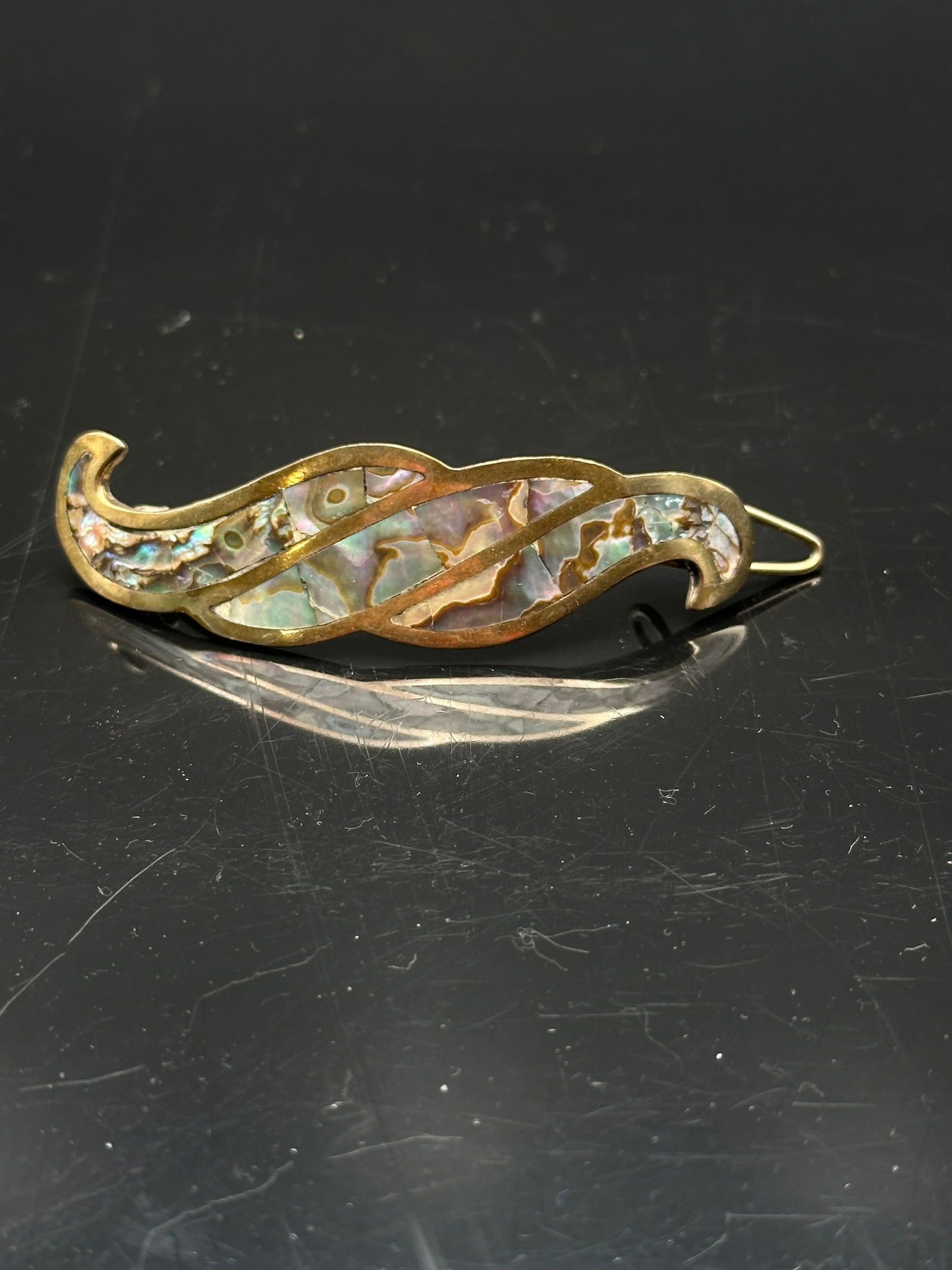 Vintage Mexican Abalone Inlay Leaf Brooch (1 of 4)