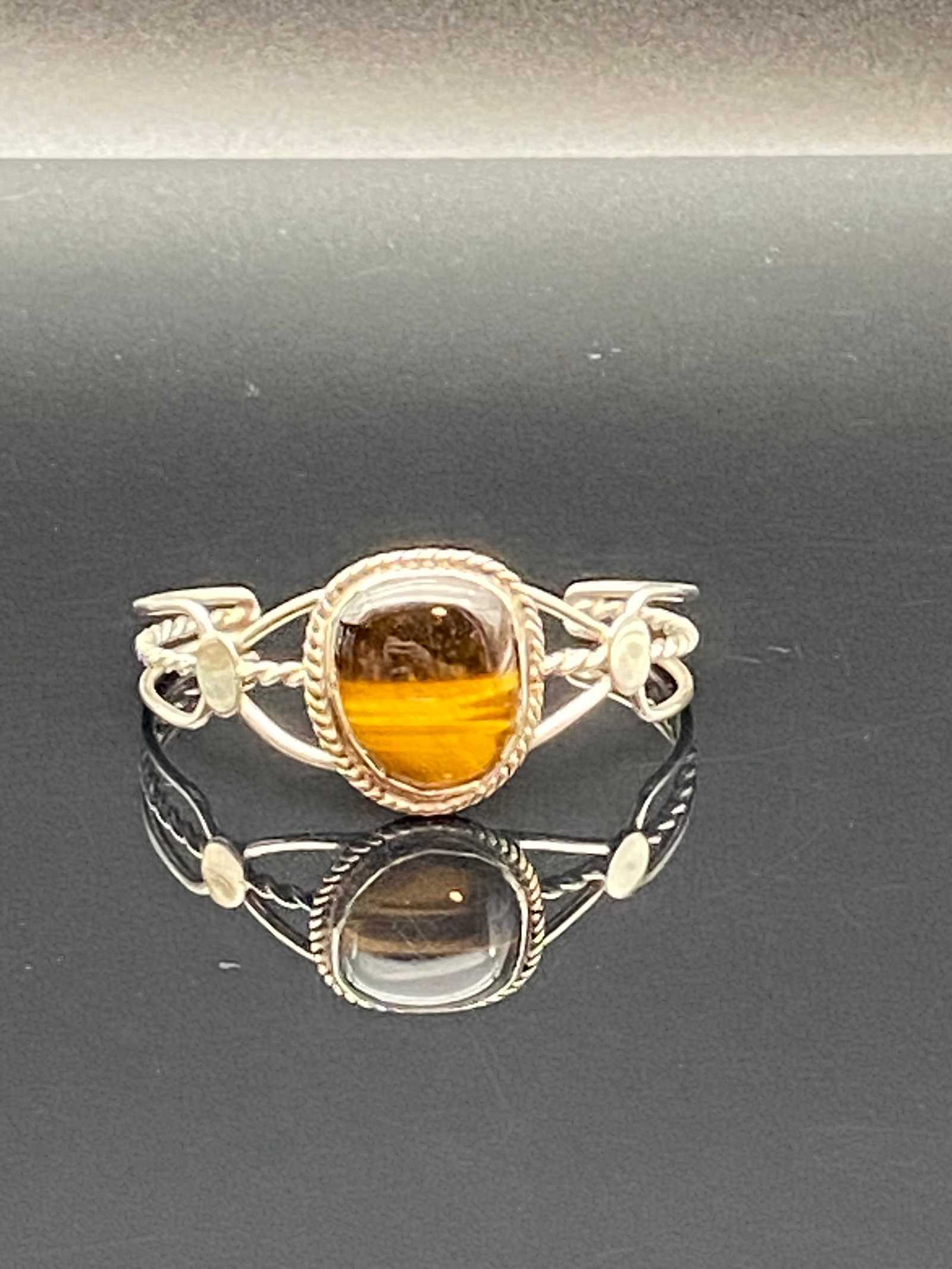 Vintage Sterling Silver Cuff Bracelet w/ Tiger’s Eye Stone (1 of 4)