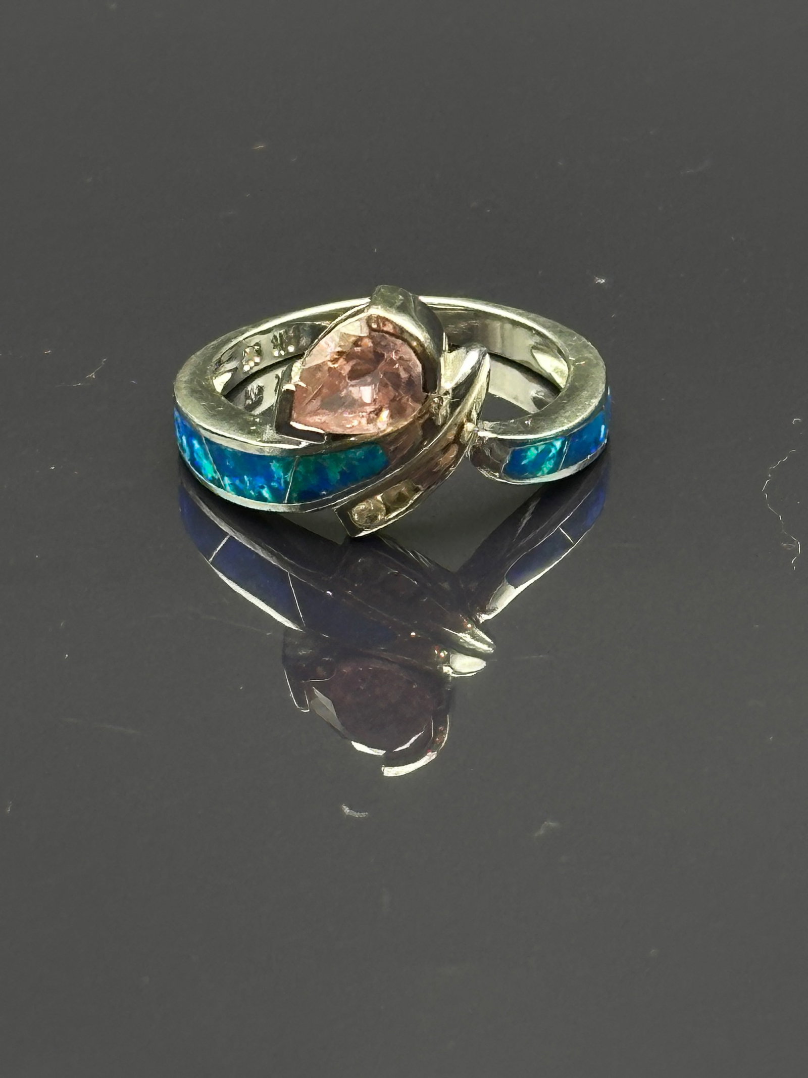 Sterling Silver Ring with Pink Stone & Opal Inlay (1 of 8)