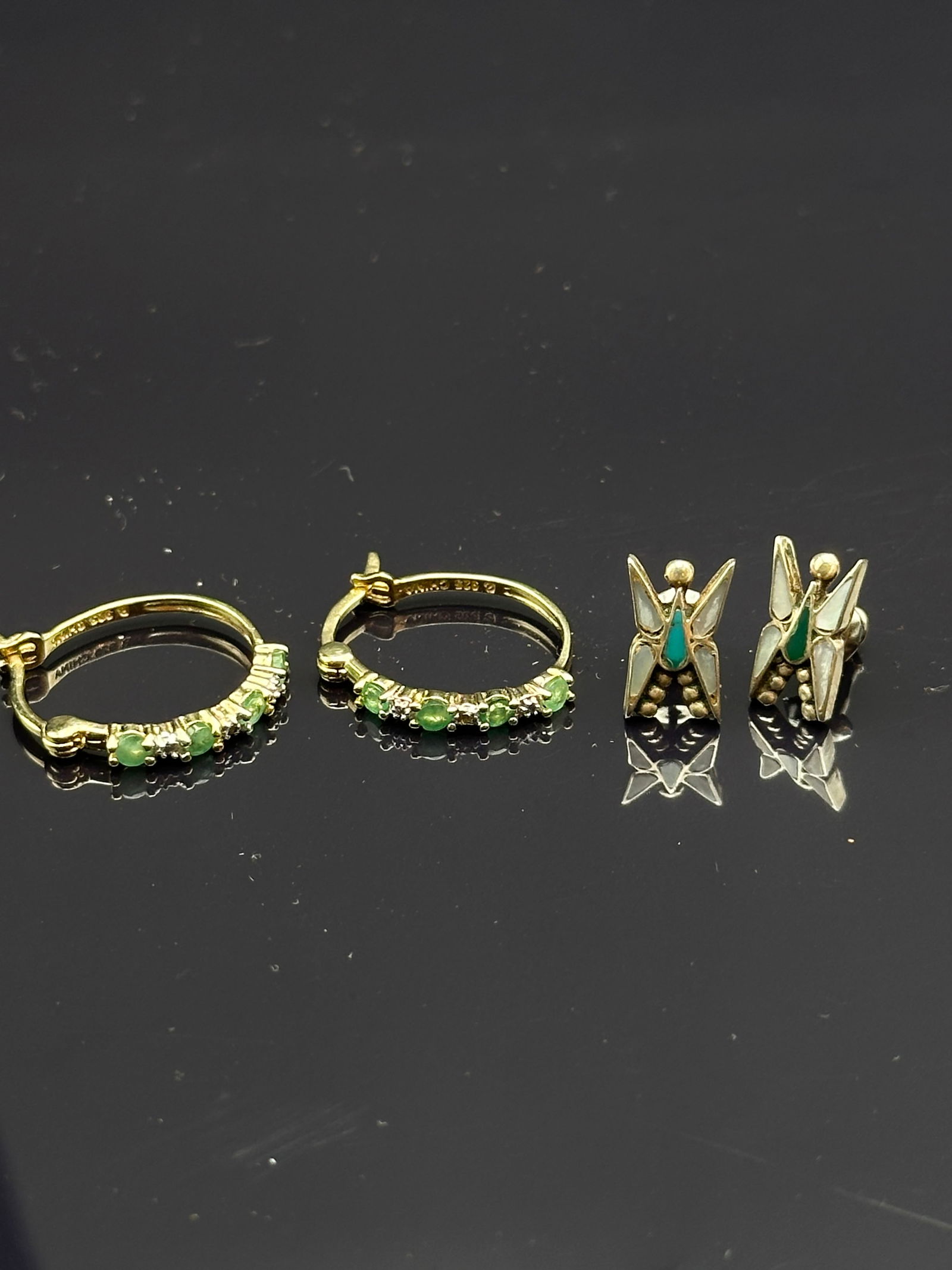 Lot of Two Sterling Earring Pairs – Jade Hoops & Angel Studs (1 of 5)