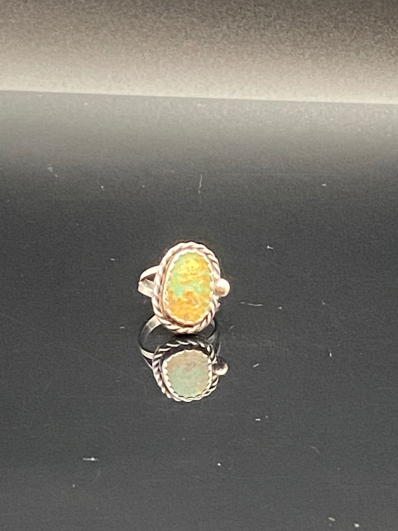 Silver Green-Orange Stone Ring (1 of 5)