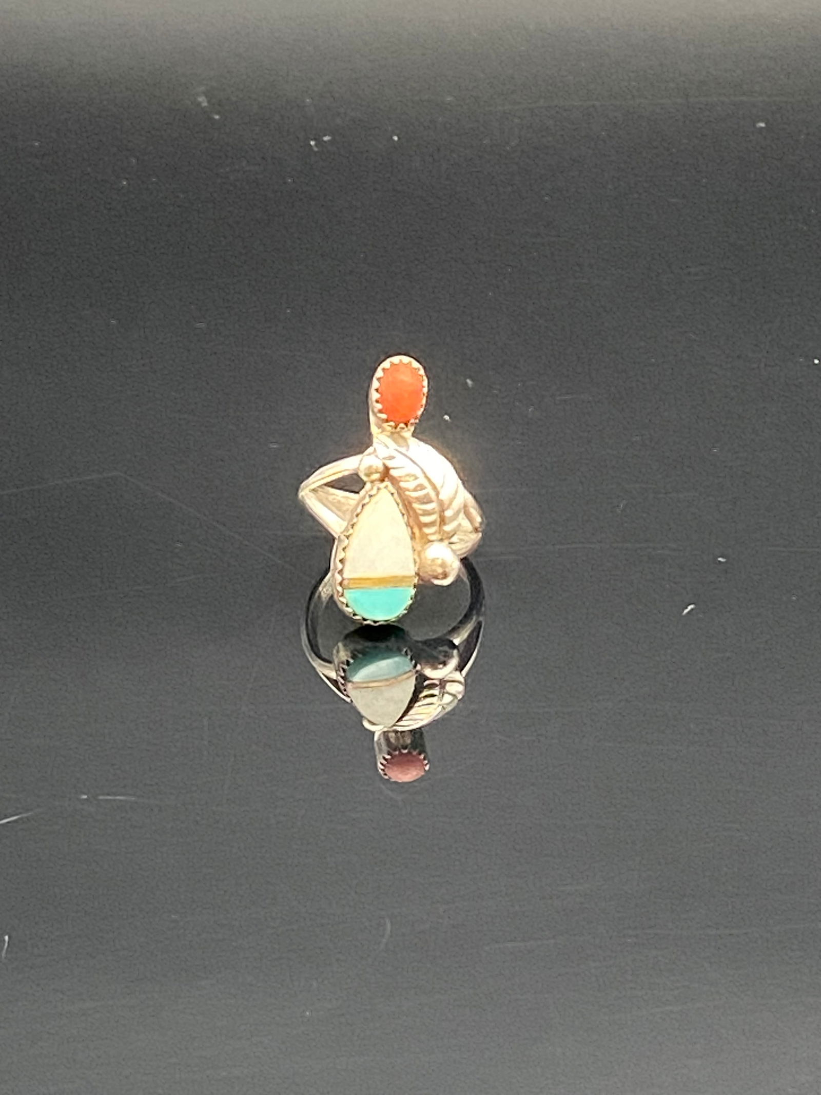 Silver Turquoise & Coral Southwestern Ring (1 of 6)