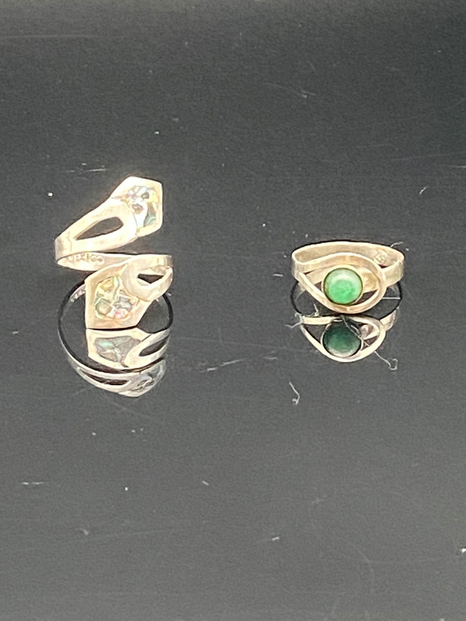 Lot of 2 Sterling Silver Rings – Opal & Green (1 of 9)