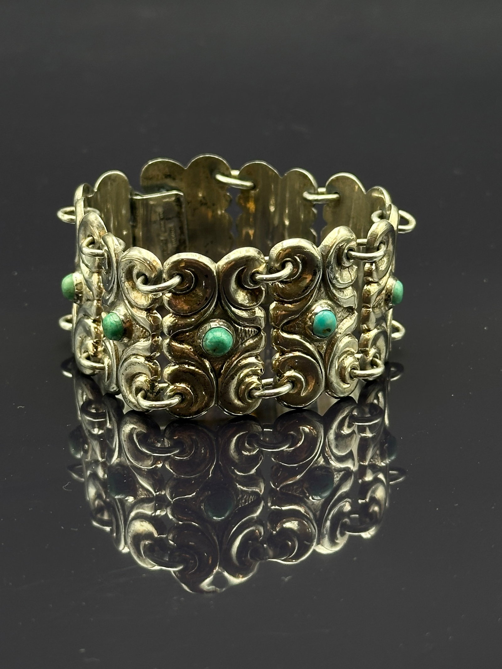 Vintage Mexican Silver Turquoise Panel Bracelet – Early “Silver Made in Mexico” Mark (1 of 7)