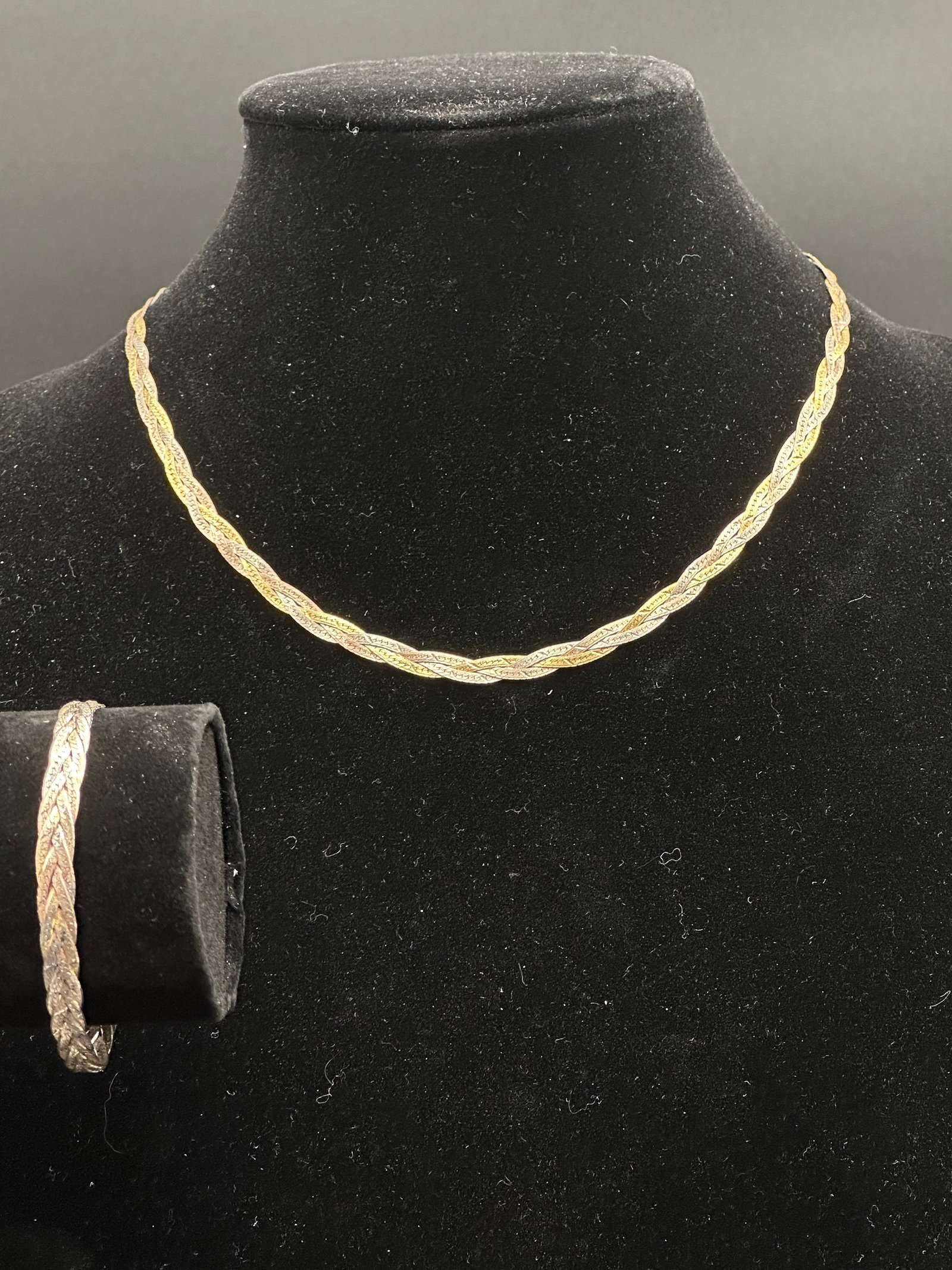 Sterling Silver 925 Gold Vermeil Braided Necklace & Bracelet Set (1 of 9)