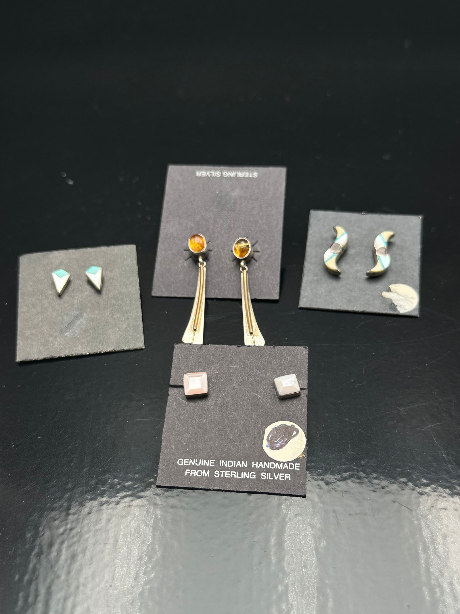 Lot of 4 Pairs Sterling Silver Earrings – Gemstone & Inlay (1 of 5)