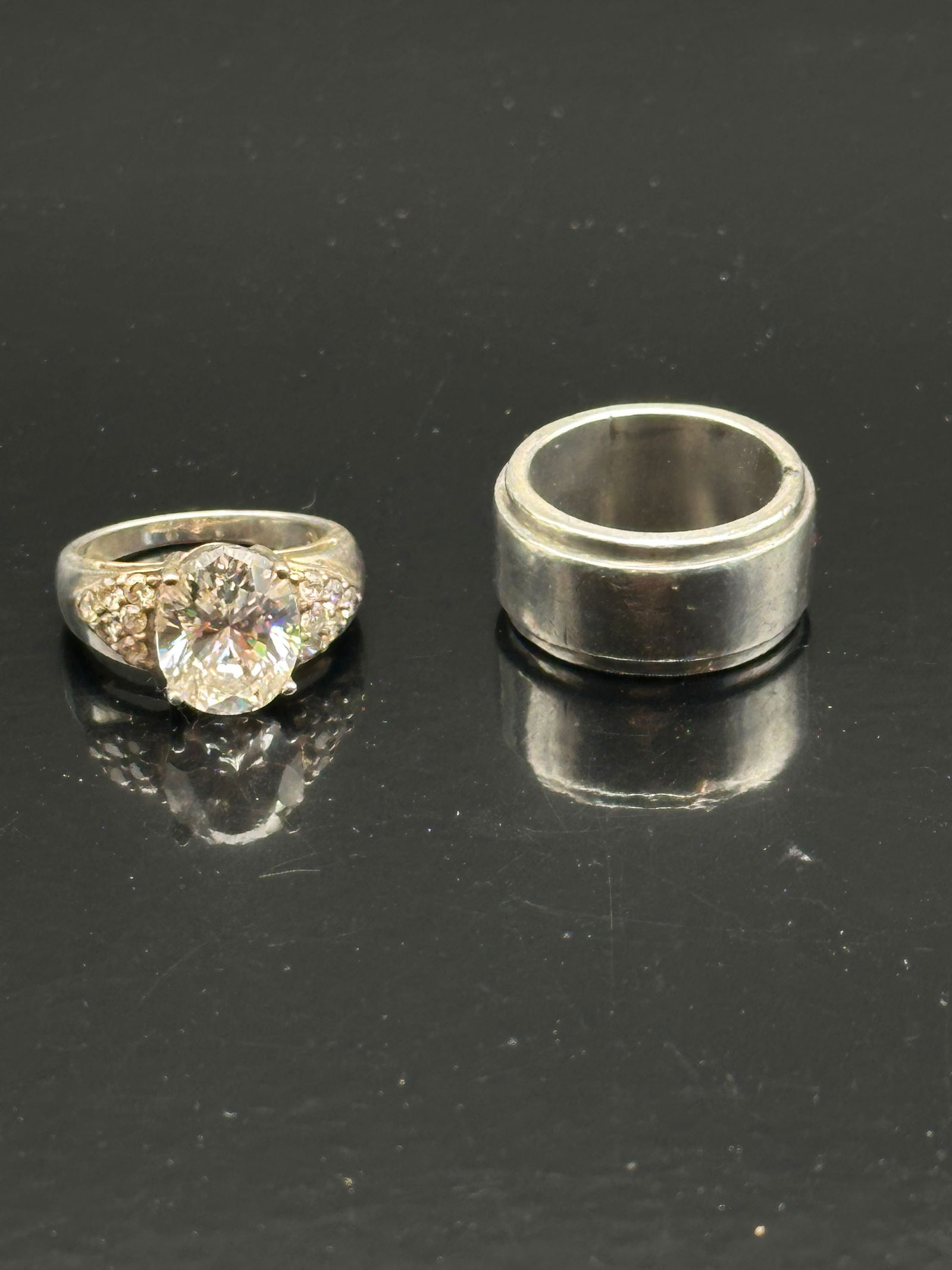 Sterling Silver Mexico 925 Band Ring & Engagement-Style CZ Ring (1 of 9)