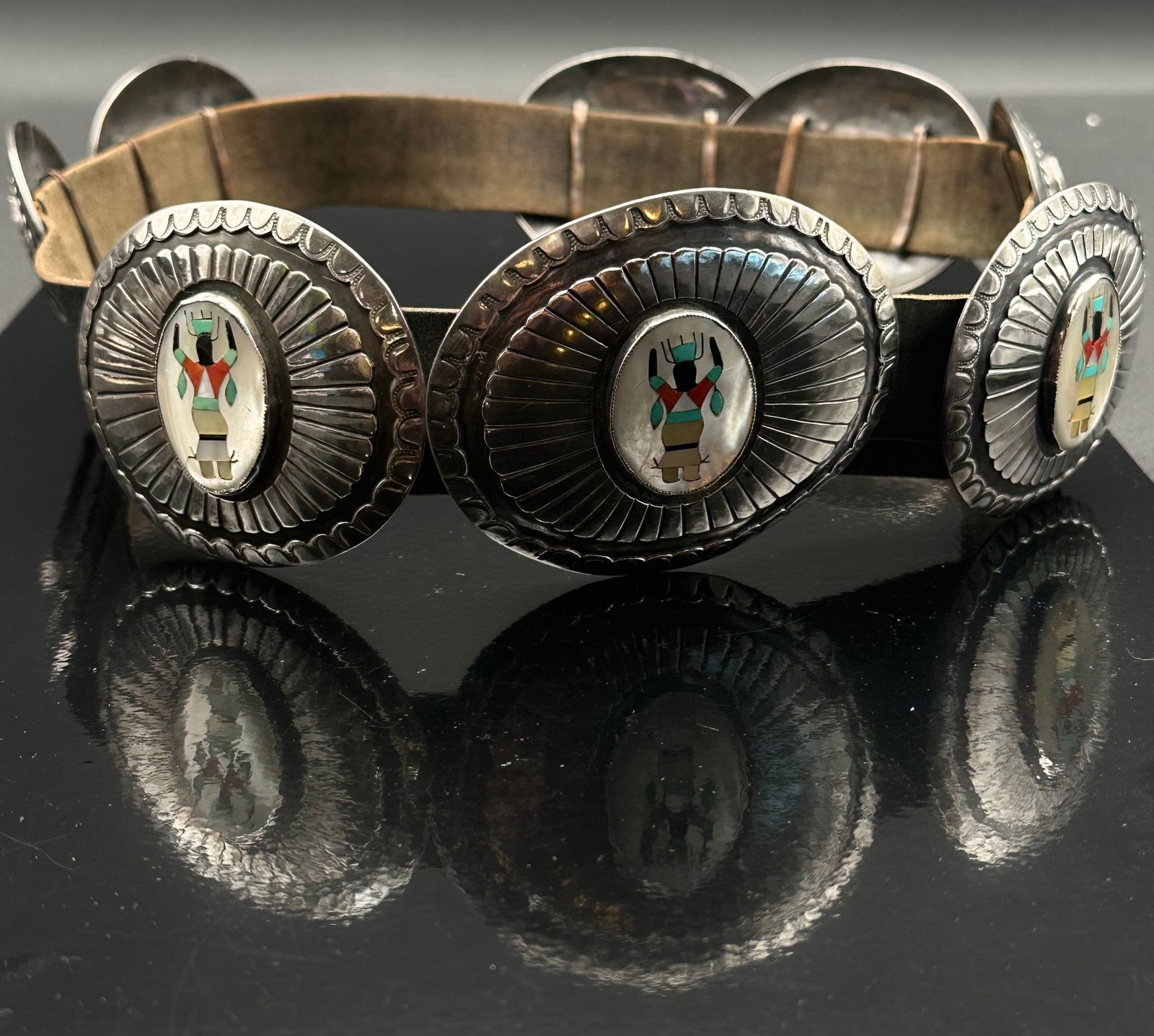 Navajo Sterling Silver Inlay Concho Belt by Mary B. Smith. 43 inch (1 of 11)