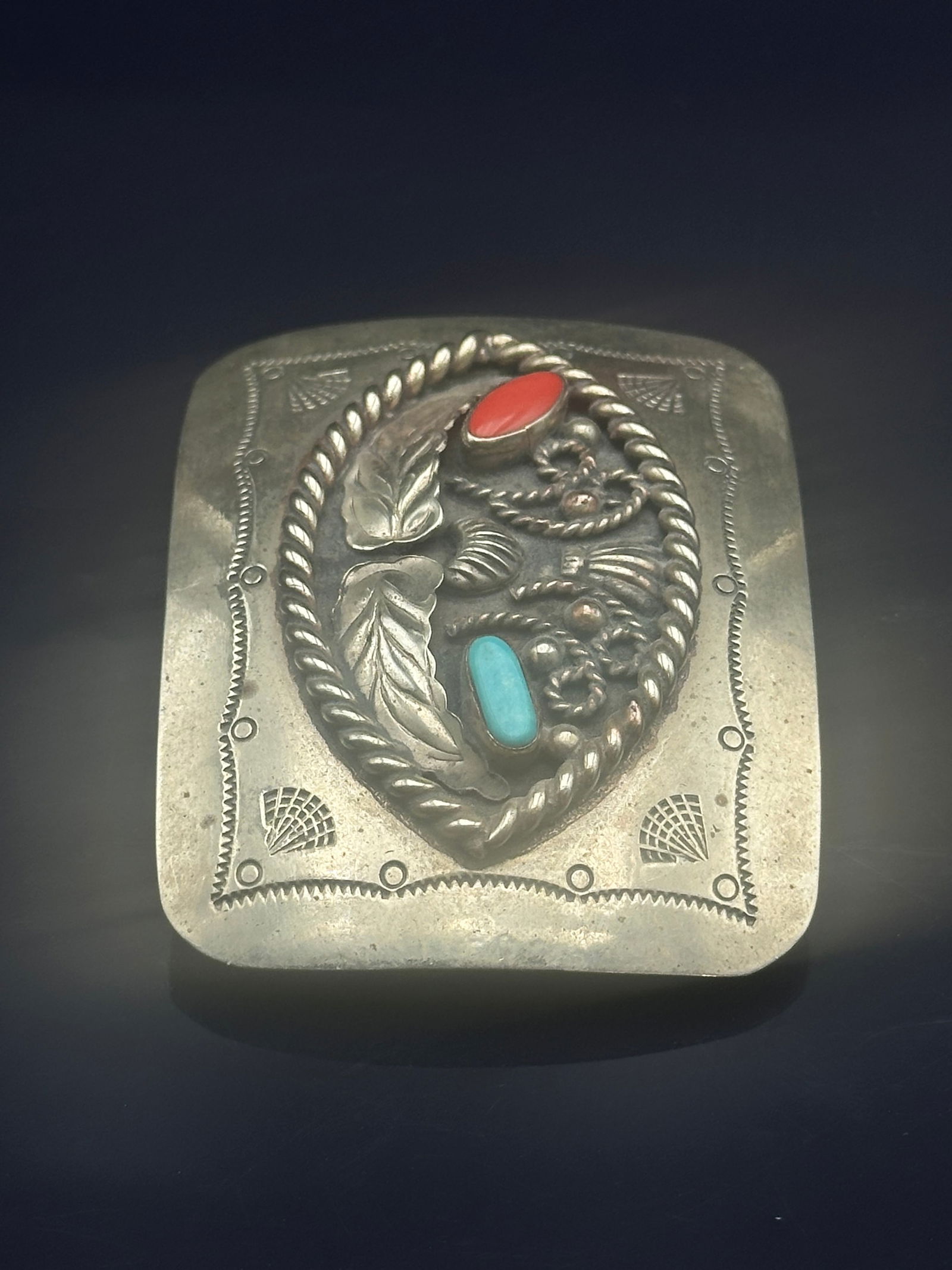 Alpaca Mexico Nickel-Silver Belt Buckle with Turquoise & Coral, Eagle Motif (1 of 8)