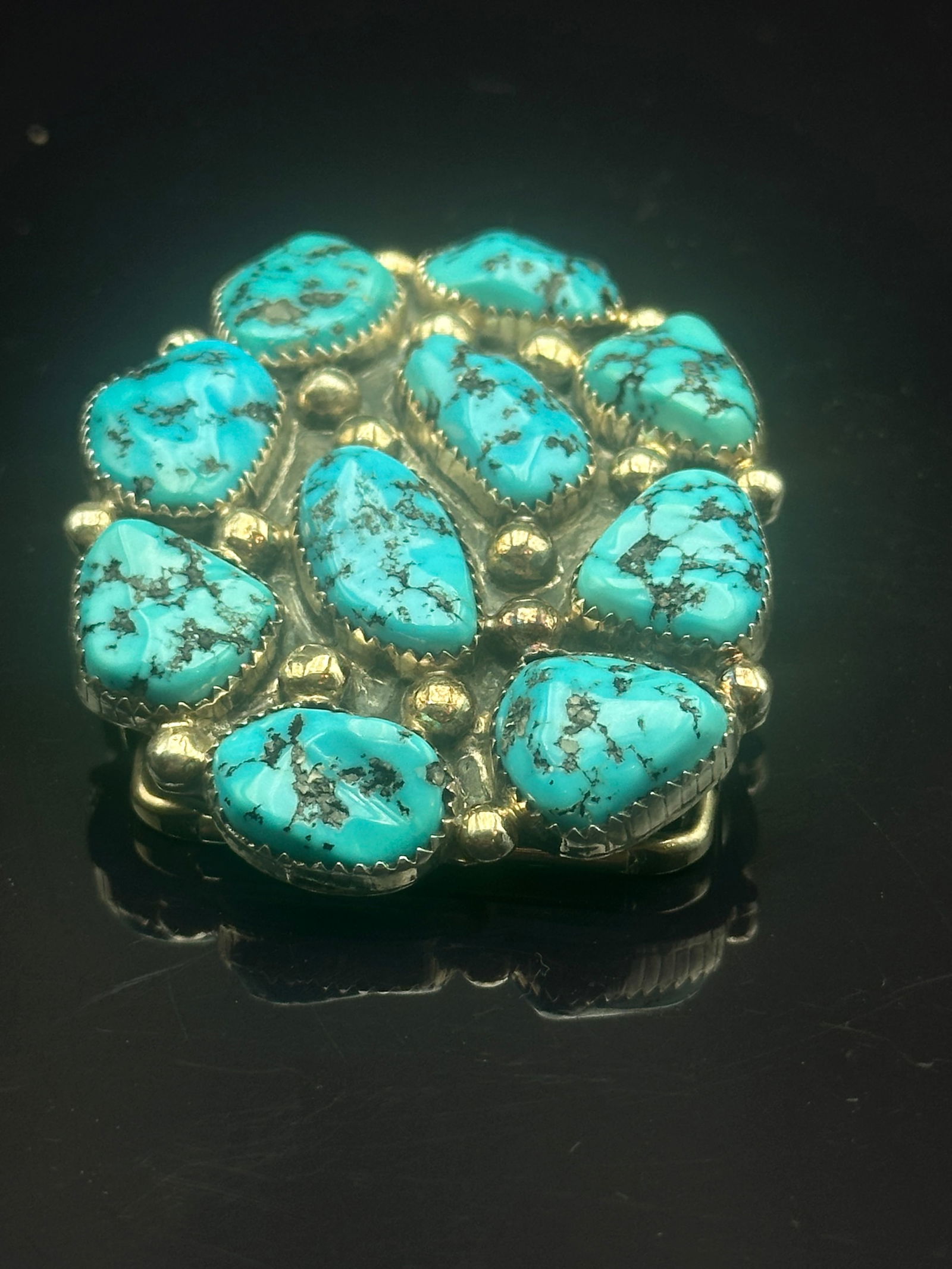 Running Bear Navajo Sterling Silver Belt Buckle with Cluster Turquoise (1 of 8)