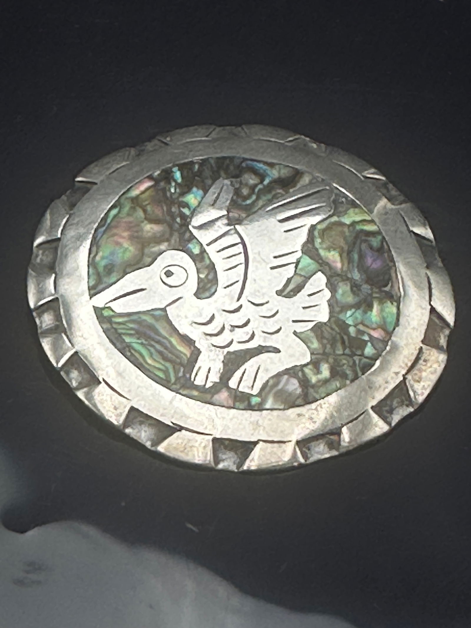 Vintage Mexican Sterling Silver & Abalone Brooch/Pendant with Bird Motif, Signed CS (1 of 5)