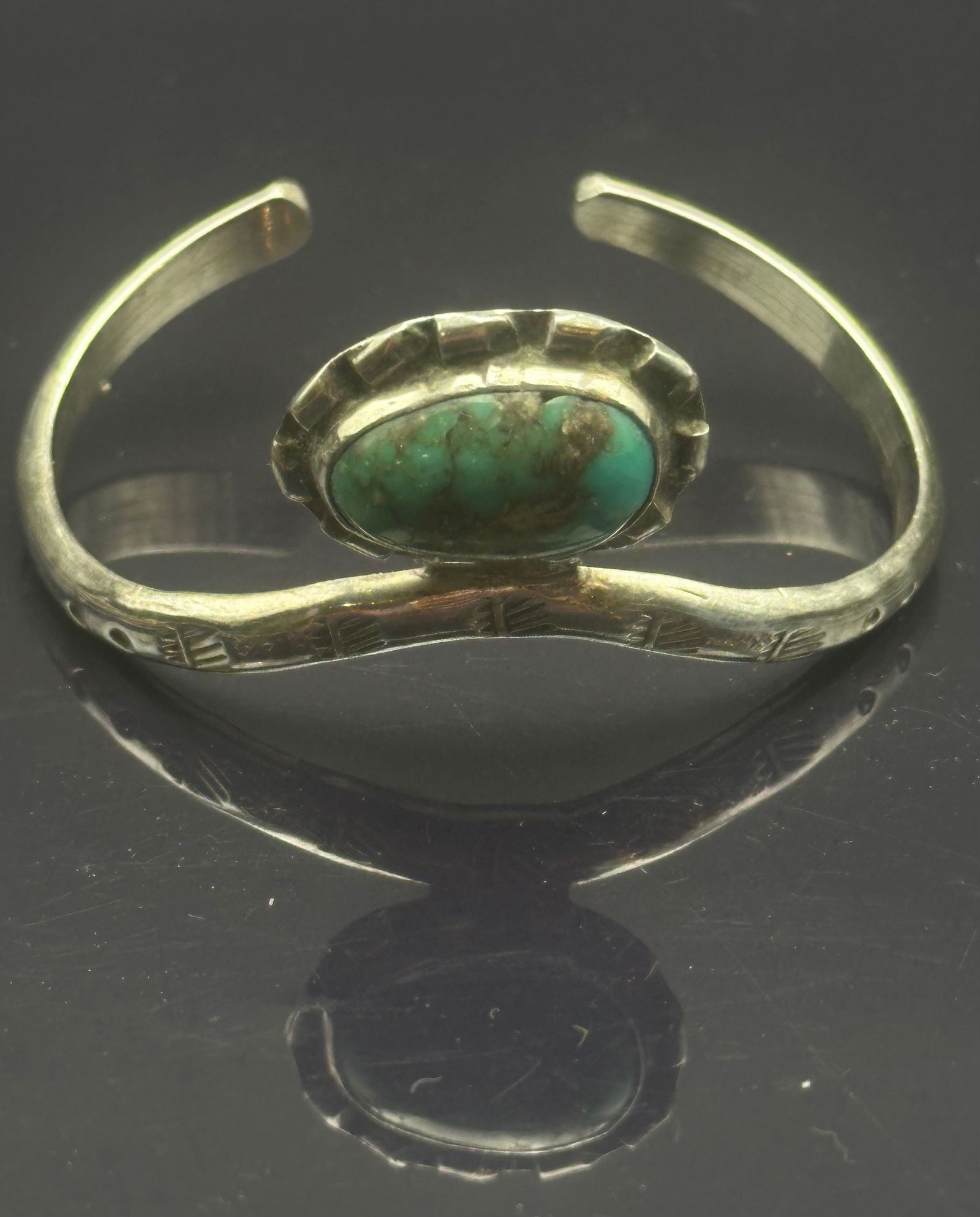 Vintage Navajo Sterling Silver Cuff Bracelet with Turquoise Cabochon (1 of 10)