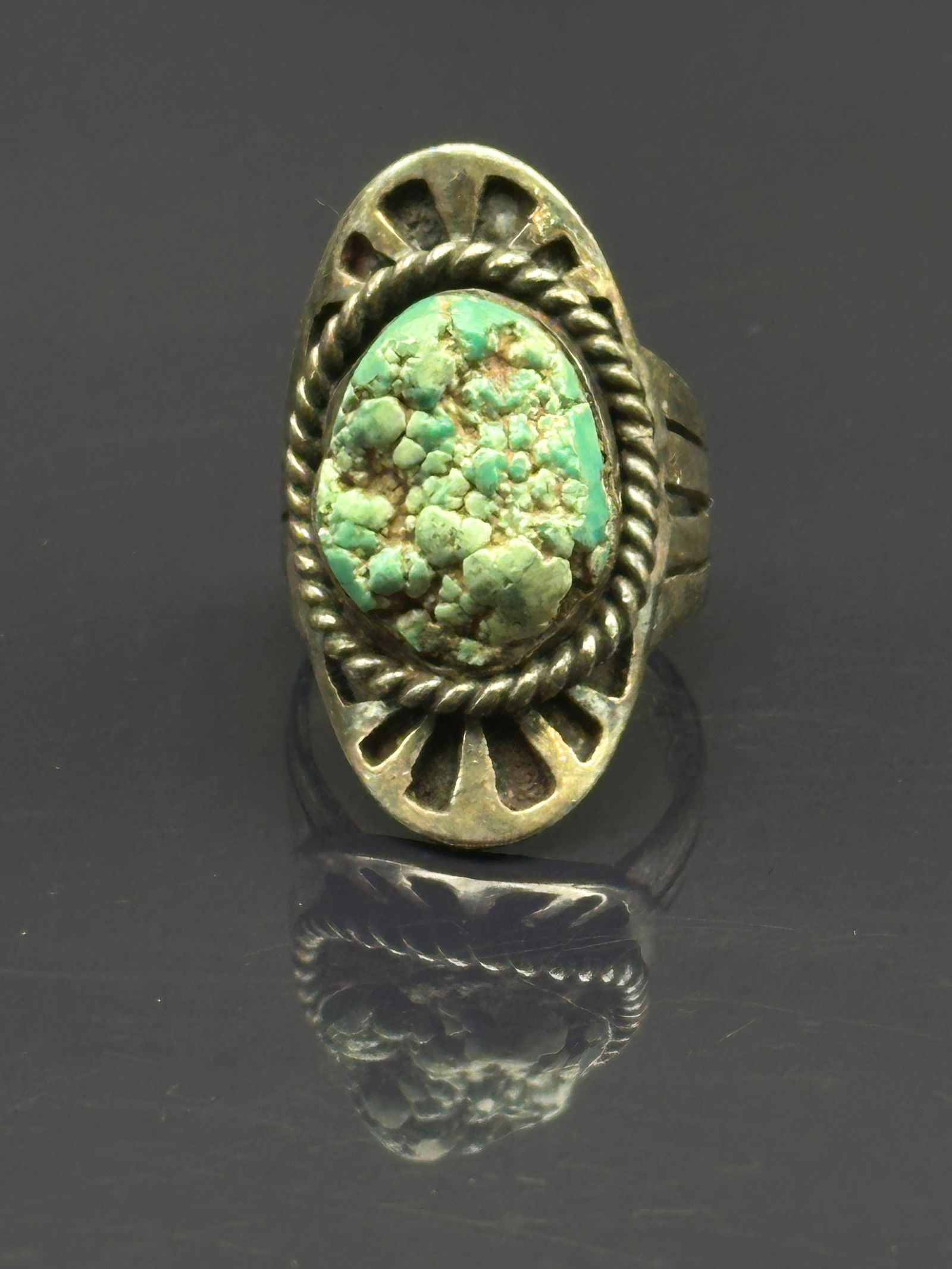 Vintage Navajo Sterling Silver Ring with Natural Turquoise Nugget (1 of 7)