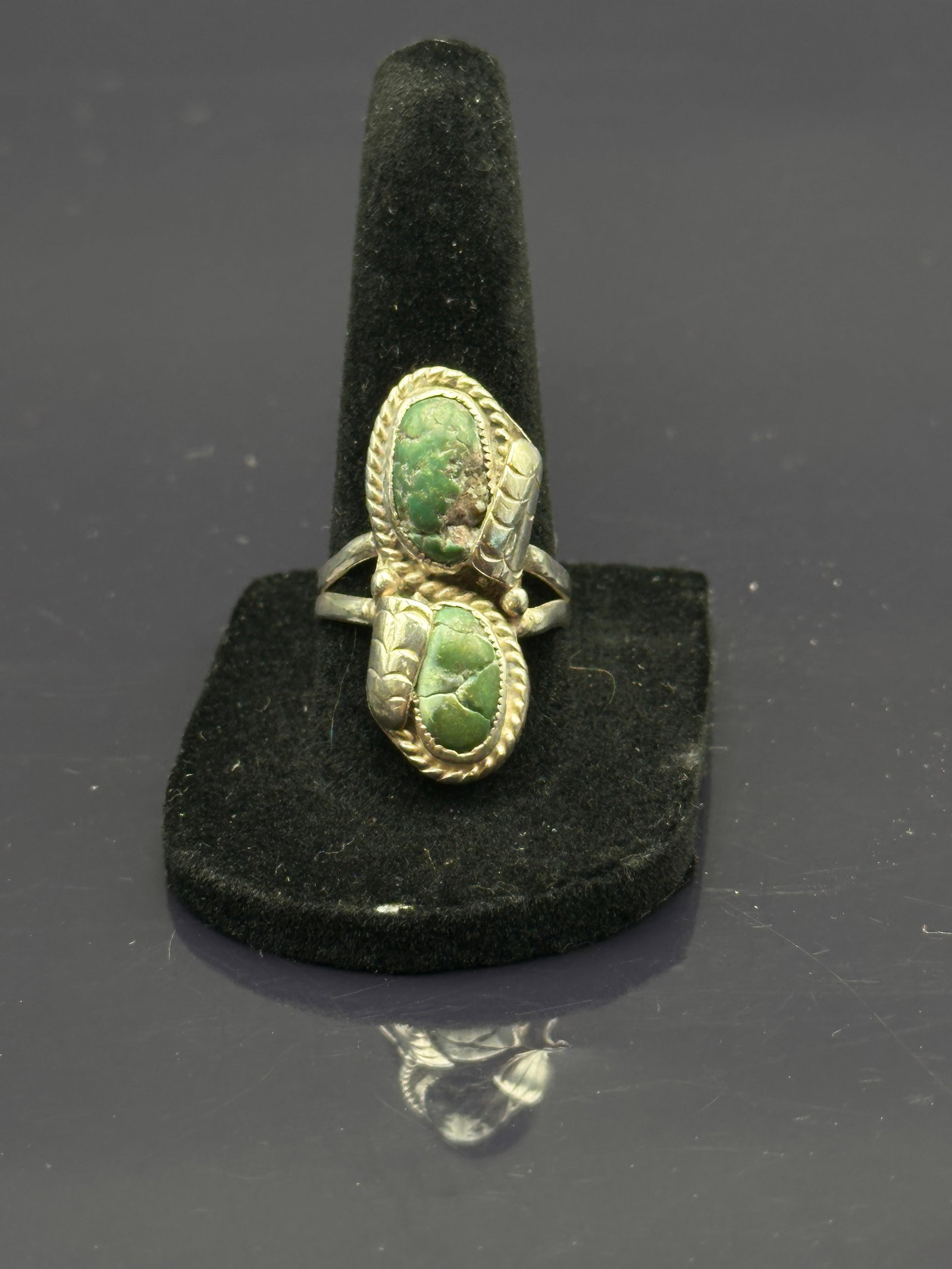 Vintage Sterling Silver Double Turquoise Ring with Feather Motif (1 of 7)