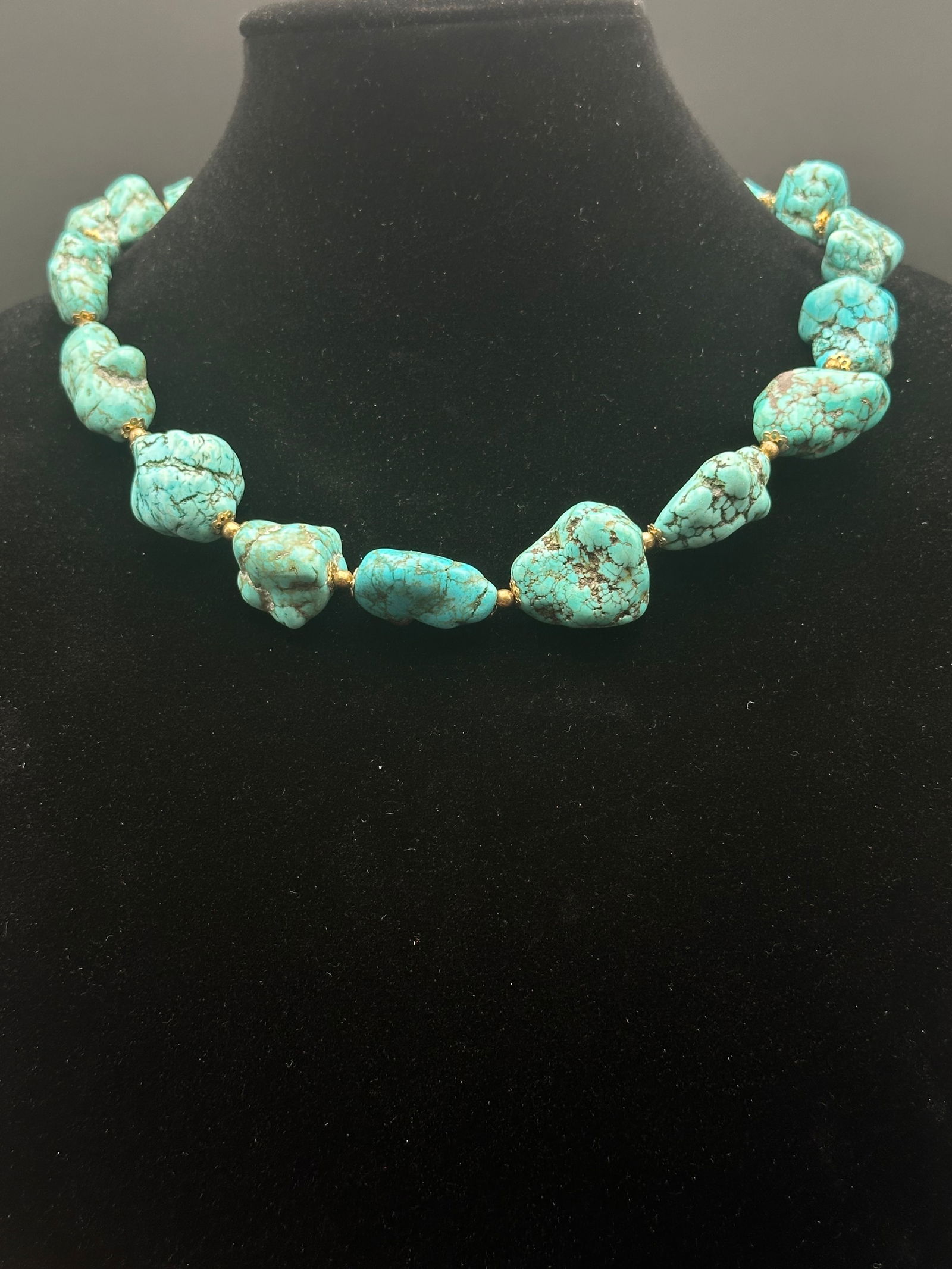 Vintage Turquoise Nugget Bead Necklace, 83g (1 of 9)