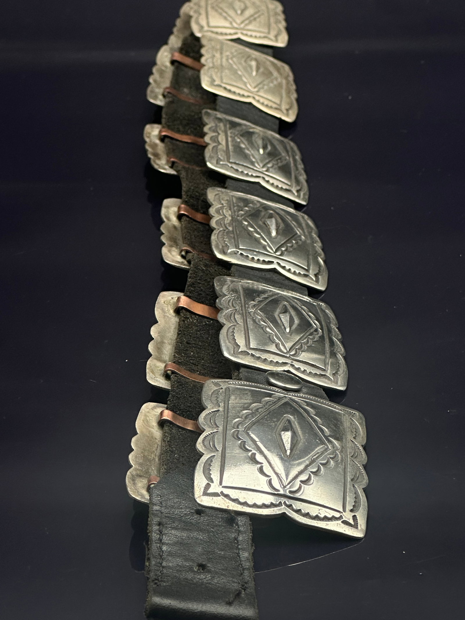 Vintage Navajo Sterling Silver Concho Belt Stamped Sterling 190g (1 of 9)