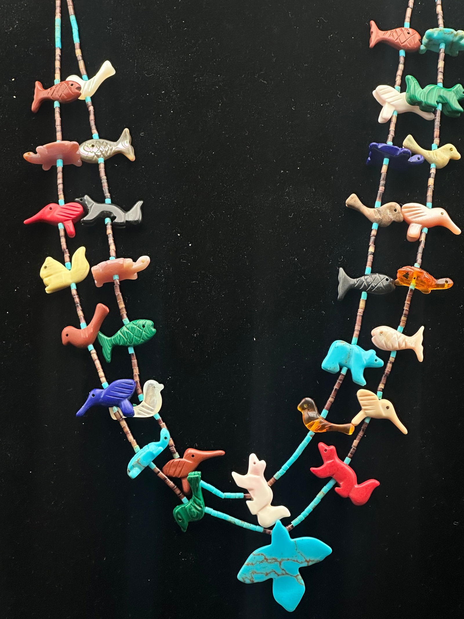 Native American Zuni Multi-Strand Fetish Necklace, Sterling Silver (1 of 10)