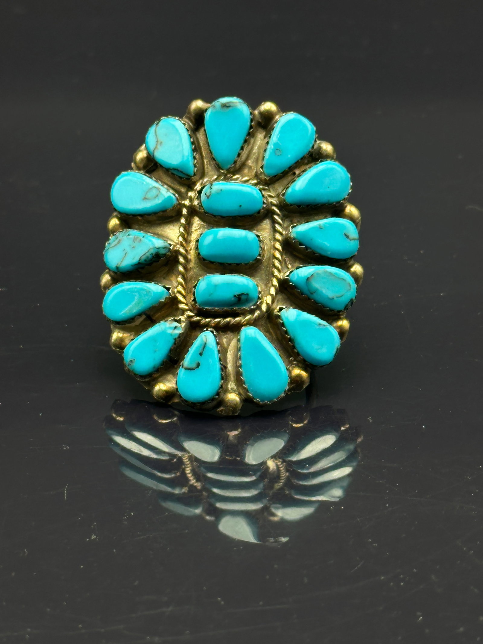 Large Navajo Sterling Silver Turquoise Cluster Ring 21g Size 12.5 (1 of 7)