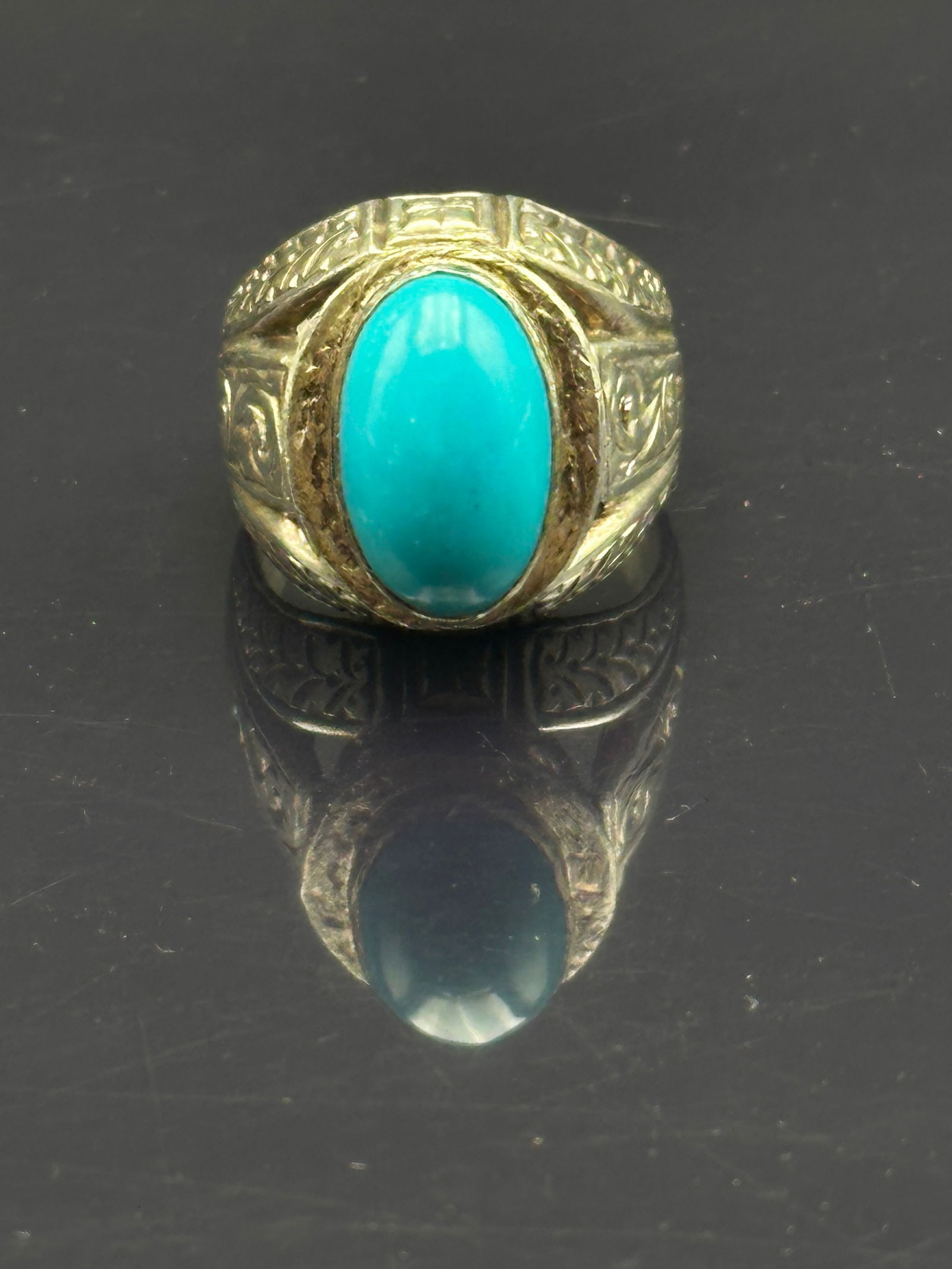 Vintage Sterling Silver Men’s Ring with Large Oval Turquoise – Size 10.5, 18.5g (1 of 6)