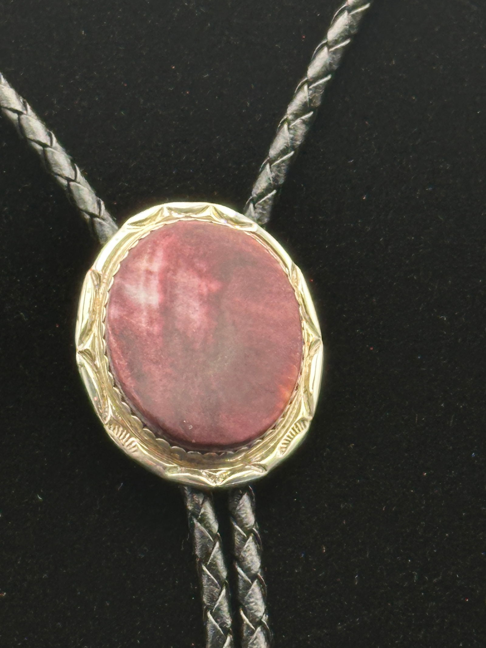 Vintage Navajo Sterling Silver Purple Shell Bolo Tie (1 of 6)