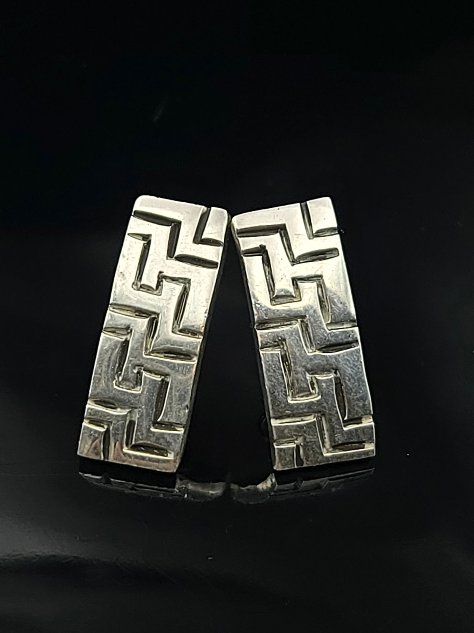 Vintage Mexico Taxco Sterling Silver 925 Greek Key Pattern Rectangular Stud Earrings 8.9g (1 of 6)