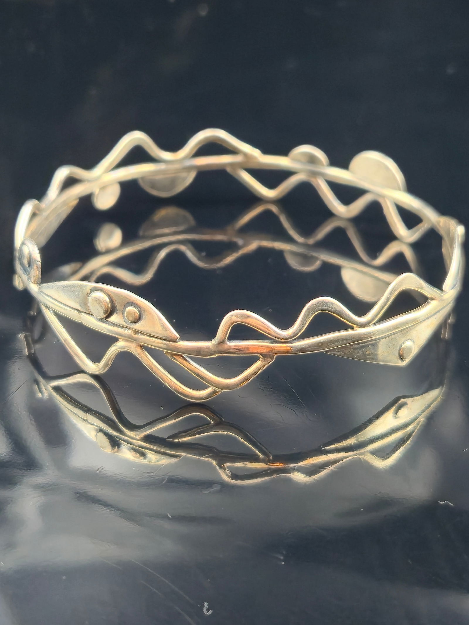 Sterling Silver 925 Modernist Abstract Wave Design Bangle Bracelet 19.0g 67mm (1 of 7)