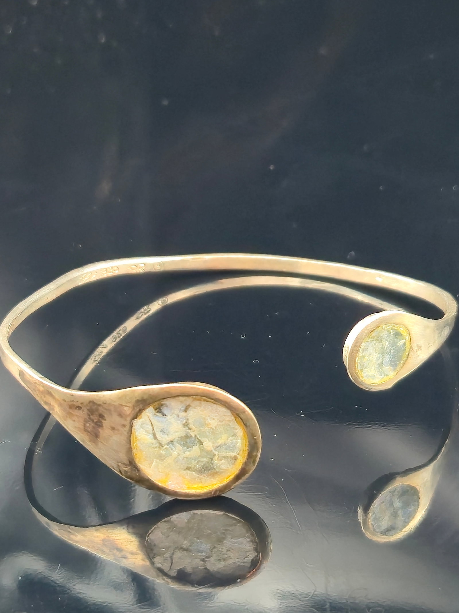 Mexican Sterling Silver 925 Artisan Modernist Cuff Bracelet w/ Textured Discs 7.6g (1 of 5)