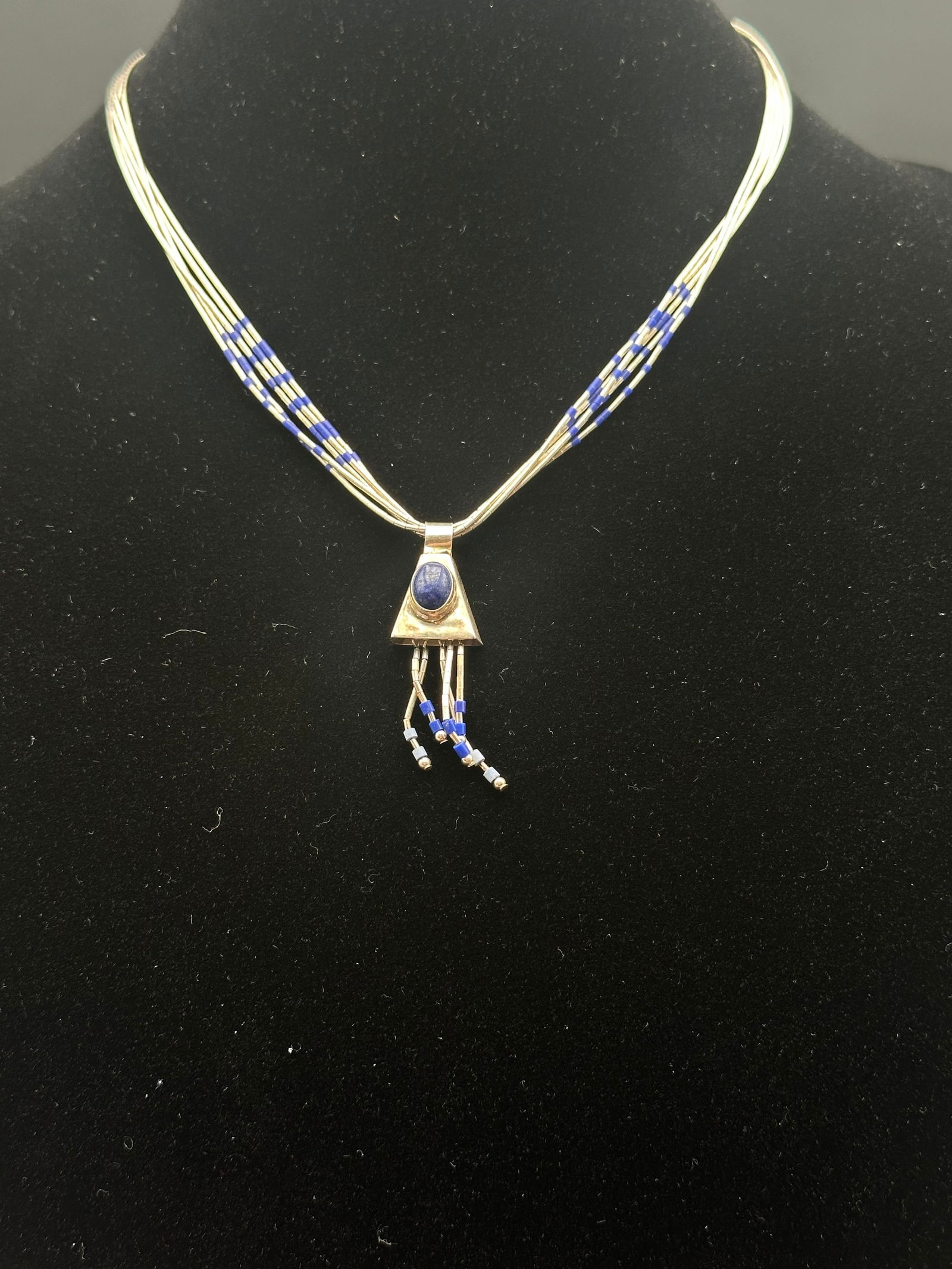 Sterling Silver Multi-Strand Necklace with Lapis Inlay Pendan (1 of 9)