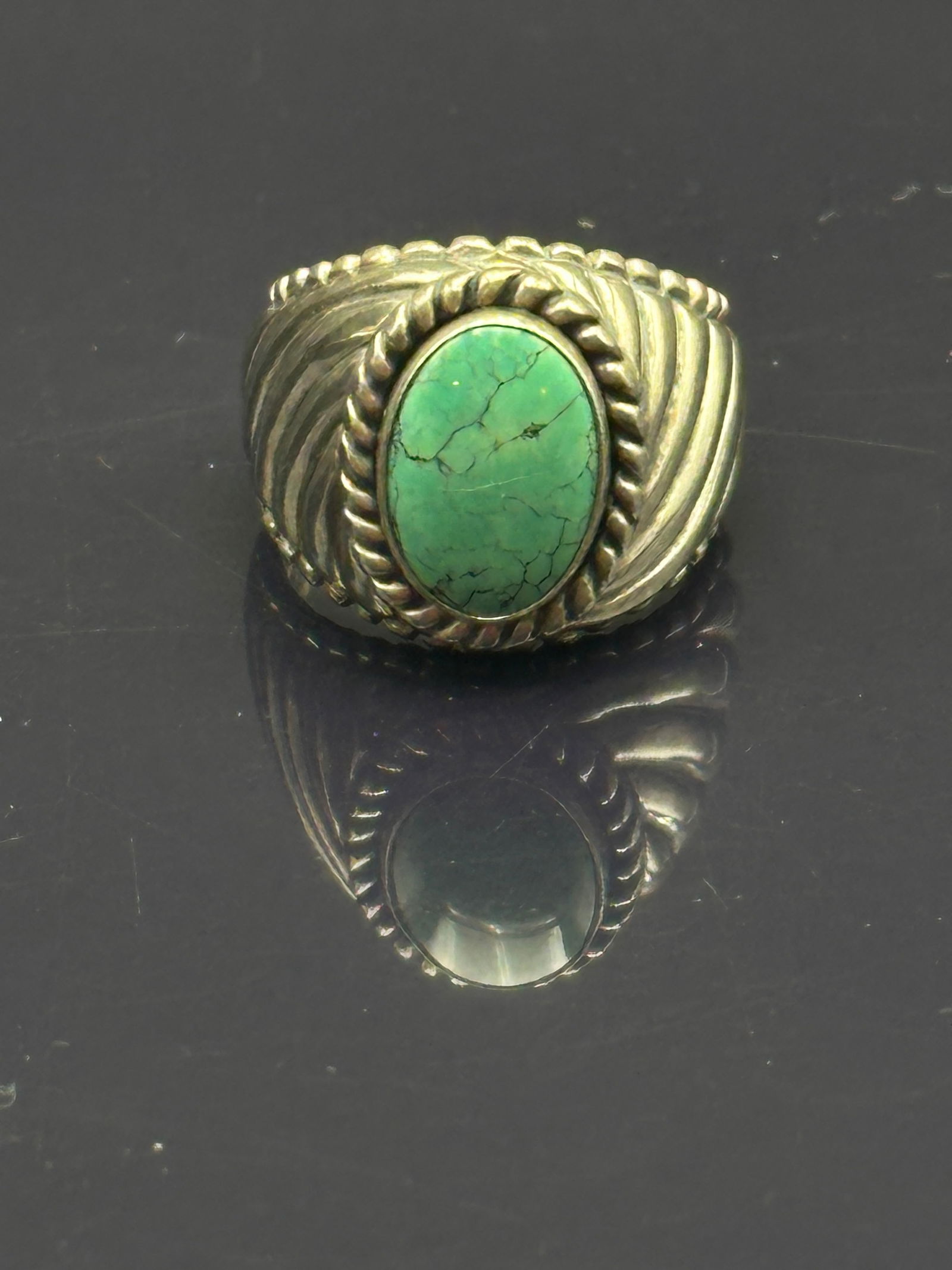 Vintage Sterling Silver Men’s Ring with Turquoise Cabochon, 13.5g (1 of 6)