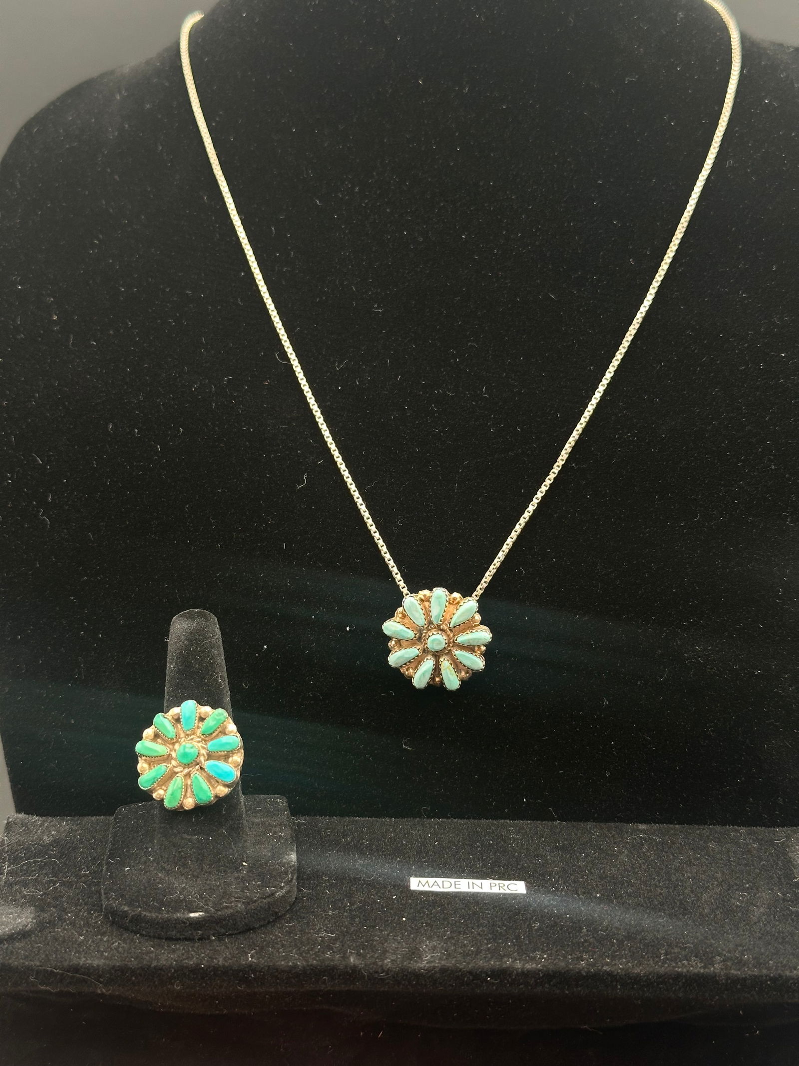 P. Jones Sterling Silver Turquoise Cluster Necklace & Ring Set – 19.4g (1 of 14)