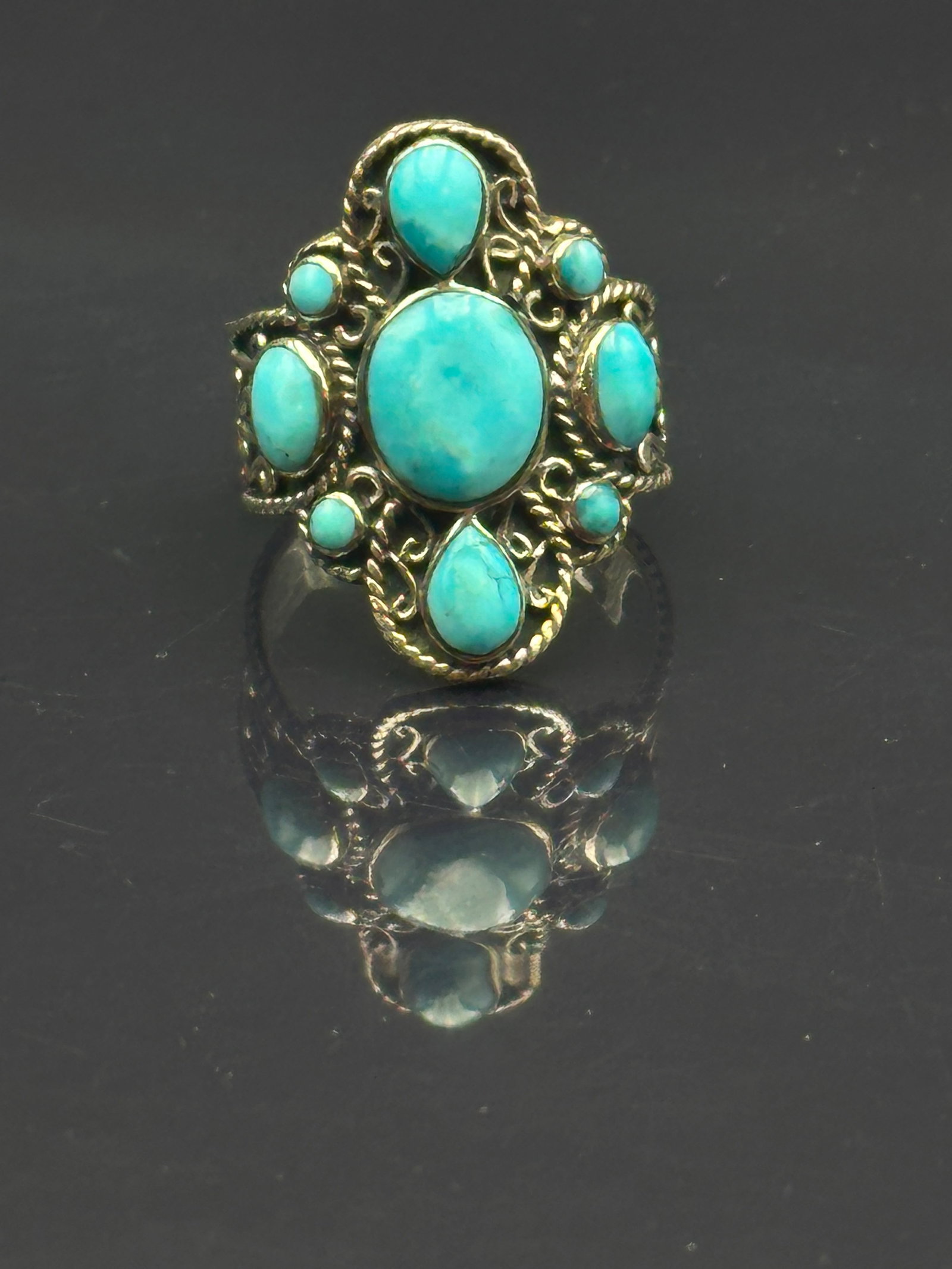 Sterling Silver Turquoise Multi-Stone Ring – Philippines – 5.9g (1 of 7)