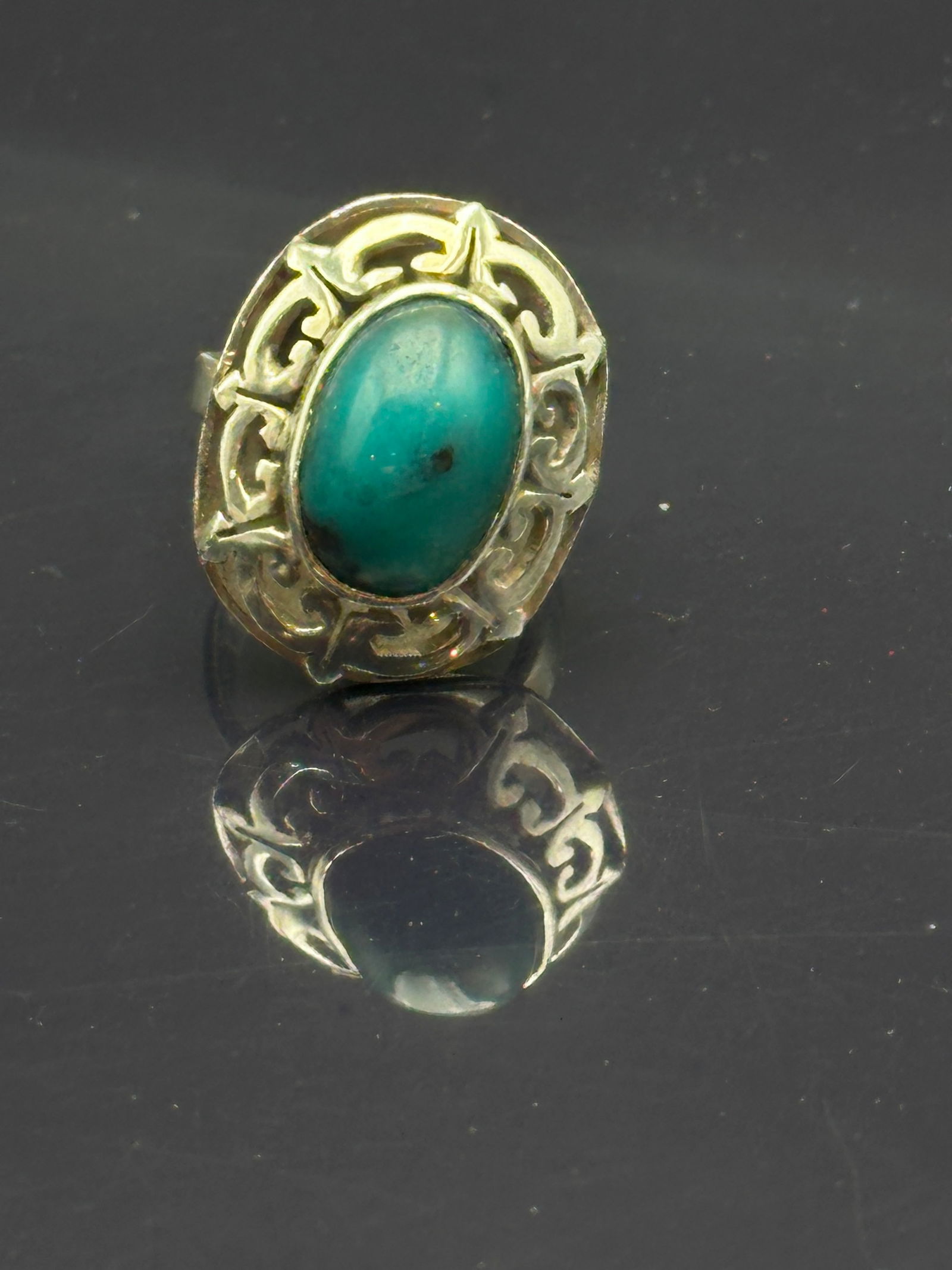 Mexico Sterling Silver Green Stone Ring – 9.1g (1 of 8)