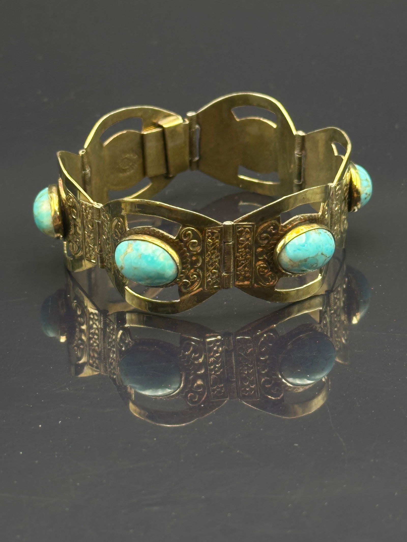 Vintage Mexican Sterling Silver & Turquoise Panel Bracelet – 33.2g (1 of 9)