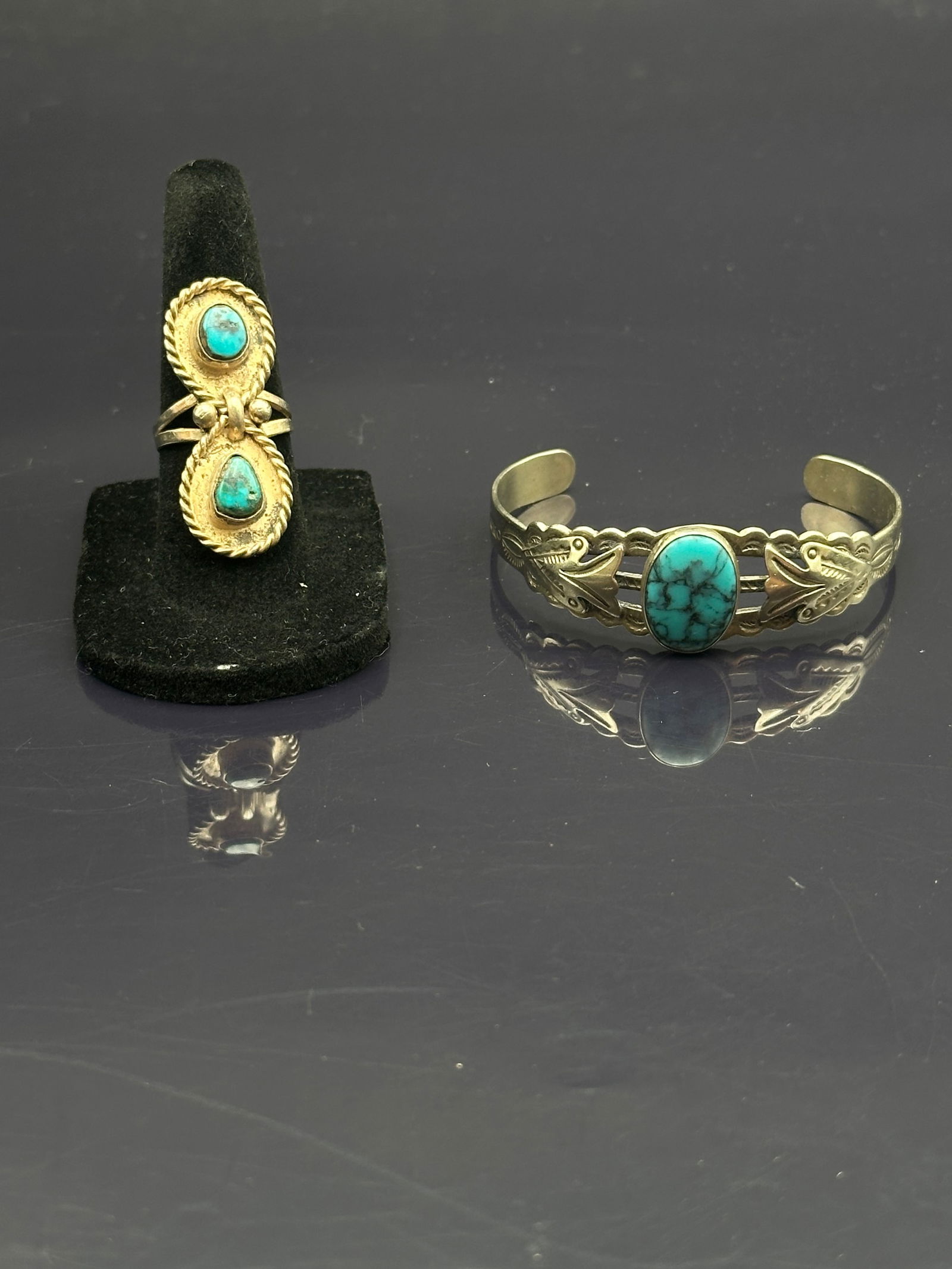 Sterling Silver Turquoise Bracelet & Ring Set (1 of 9)
