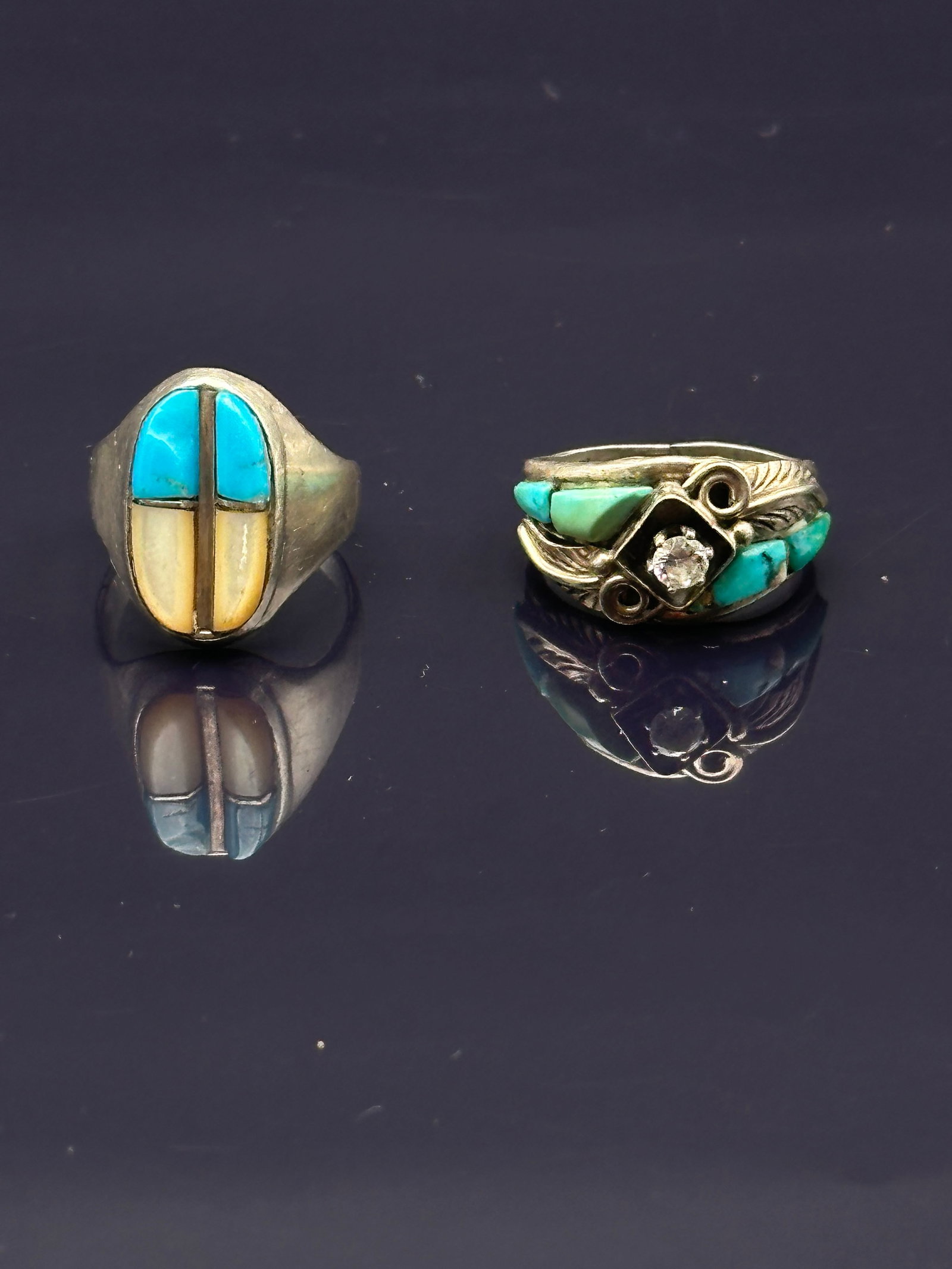 Lot of 2 Native American Sterling Silver Rings w/ Turquoise Inlay, 14.9g (1 of 11)