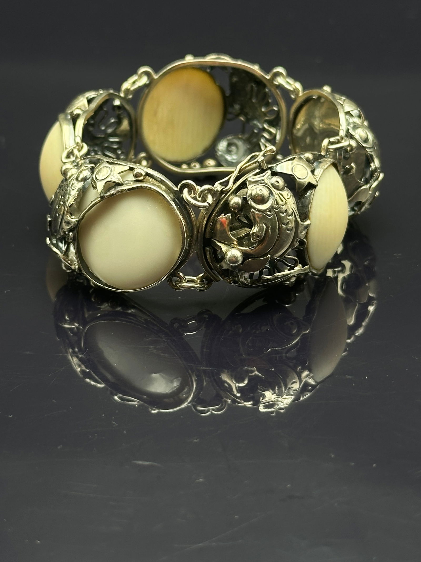 N.E. From Denmark Sterling Silver Bracelet with Fish & Leaf Motifs – 4.9g (1 of 7)