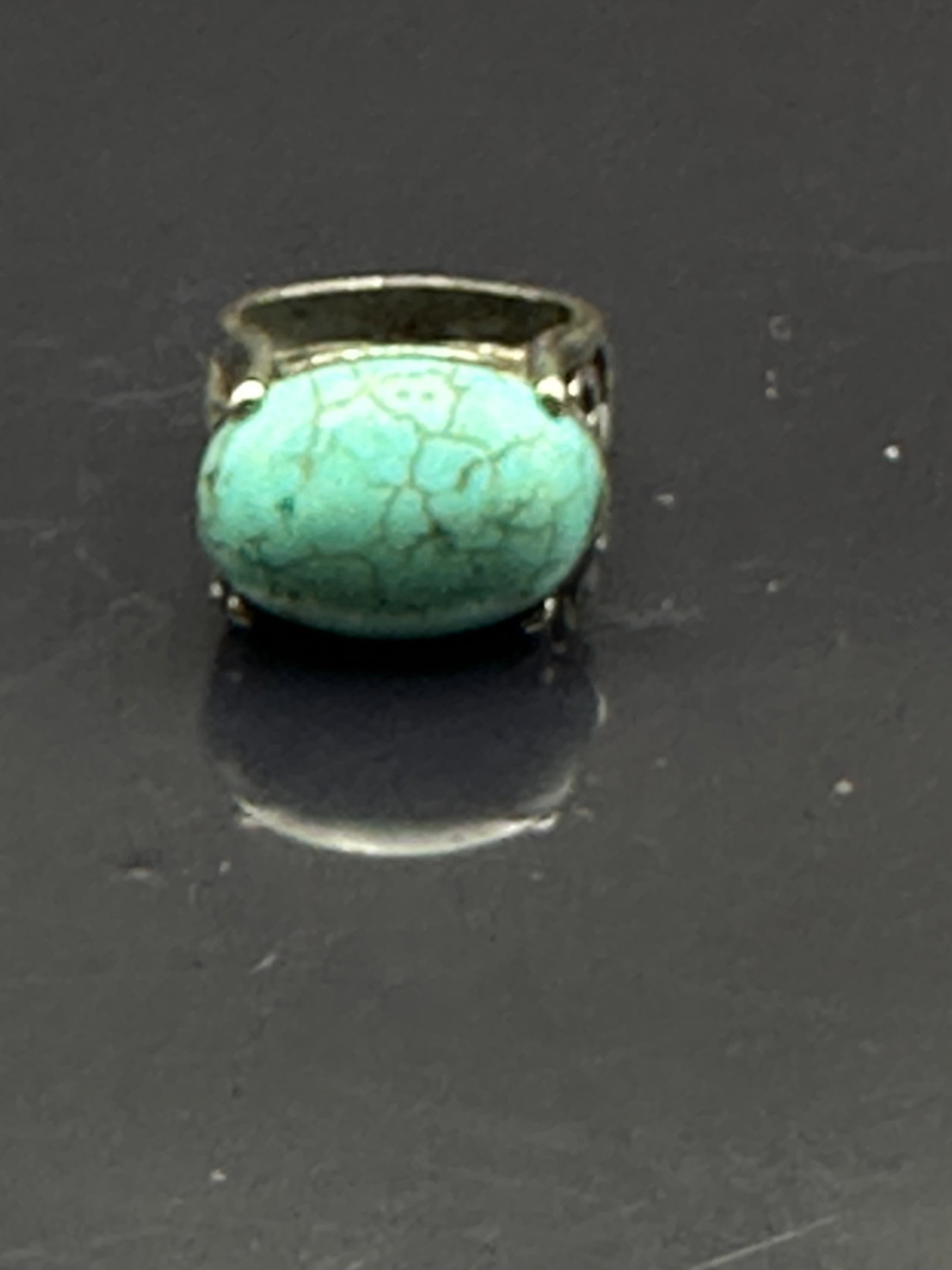 Sterling Silver Ring with Large Oval Turquoise Cabochon – 12.7g (1 of 7)