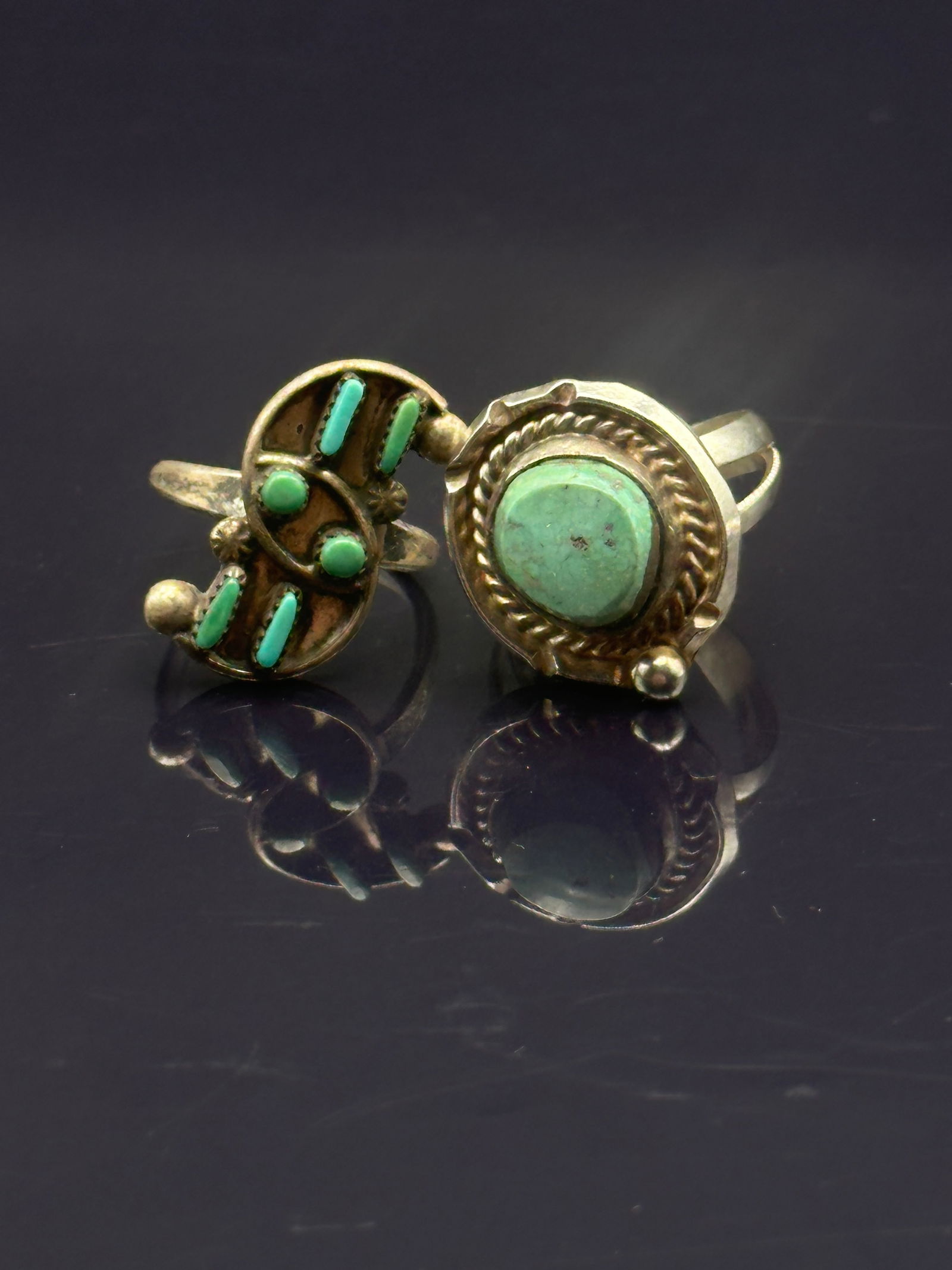 Pair of Zuni Sterling Silver Turquoise Rings, Signed (1 of 8)