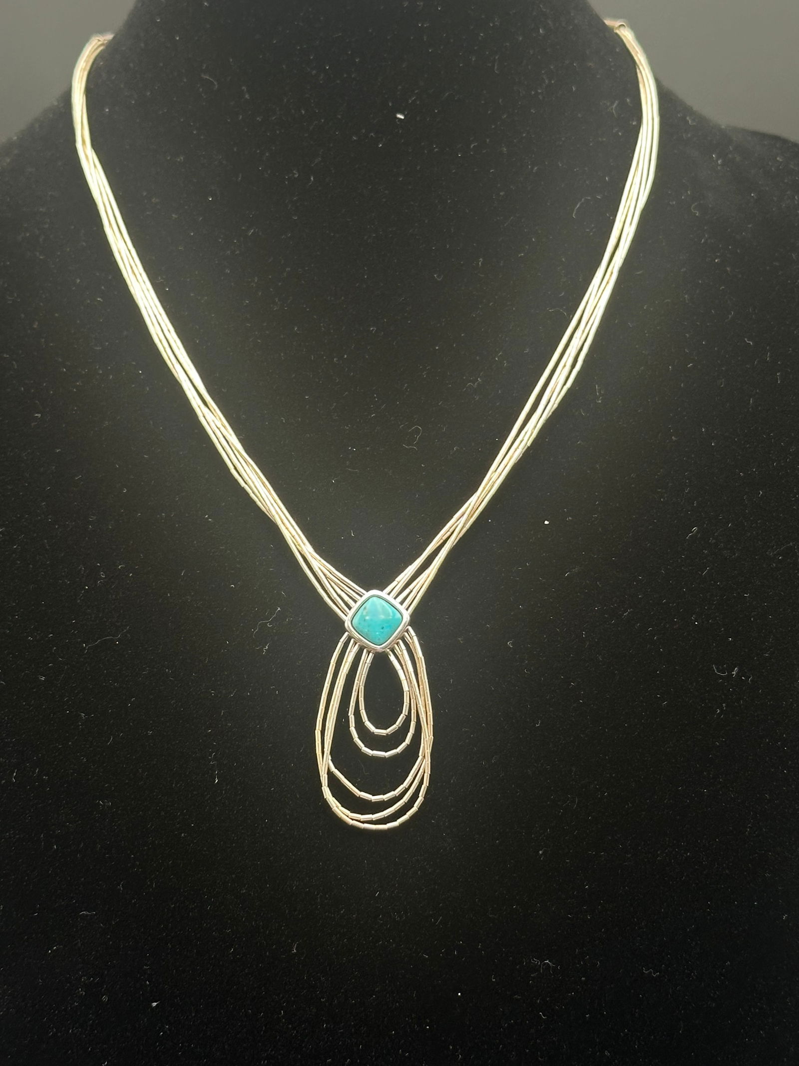 Vintage Sterling Silver Multi-Strand Necklace with Turquoise Center (1 of 7)